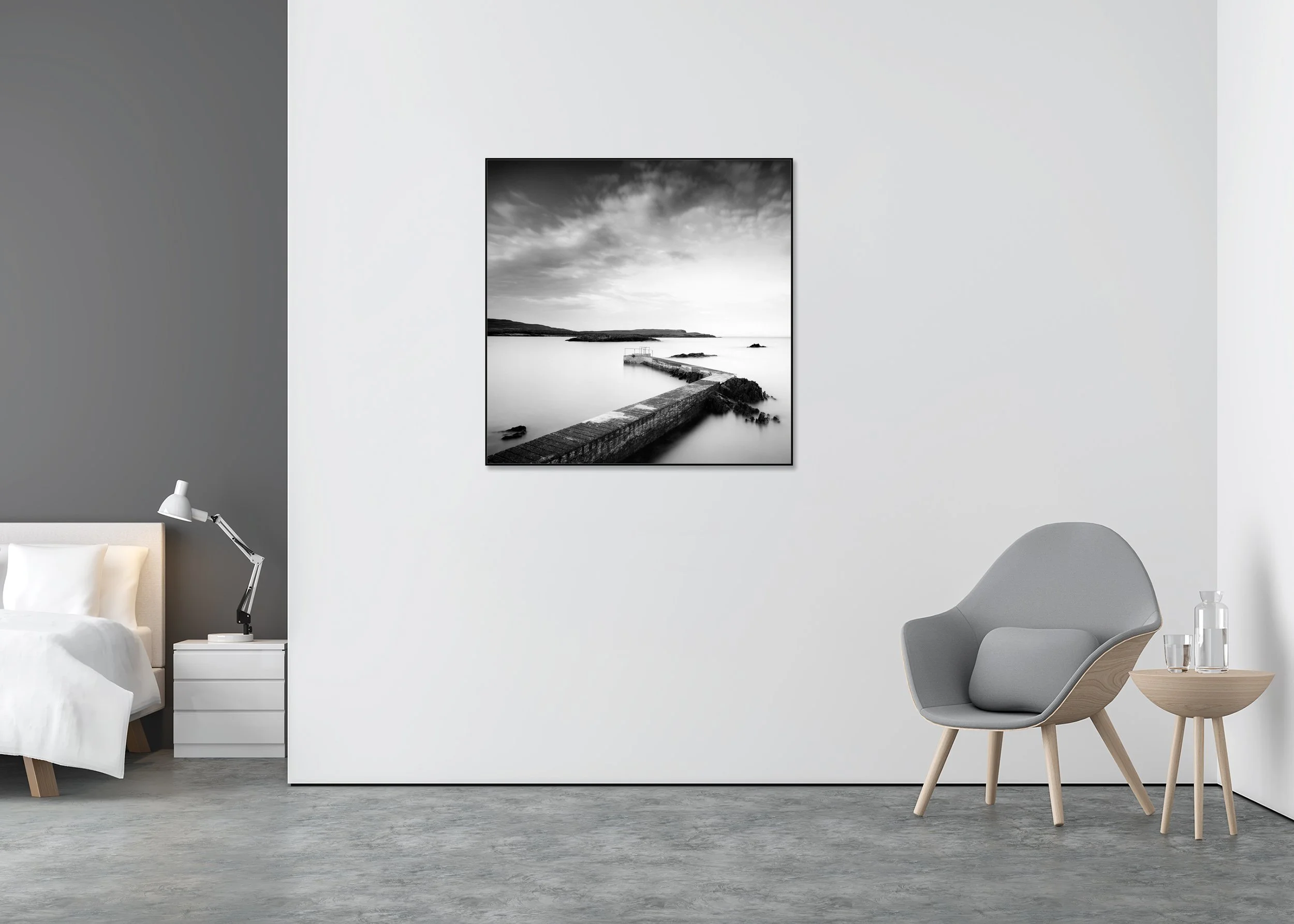 Gerald Berghammer - Pier, minimalist seascape, atlantic ocean shoreline, Ireland, ChromaLuxe print, aluminium art box