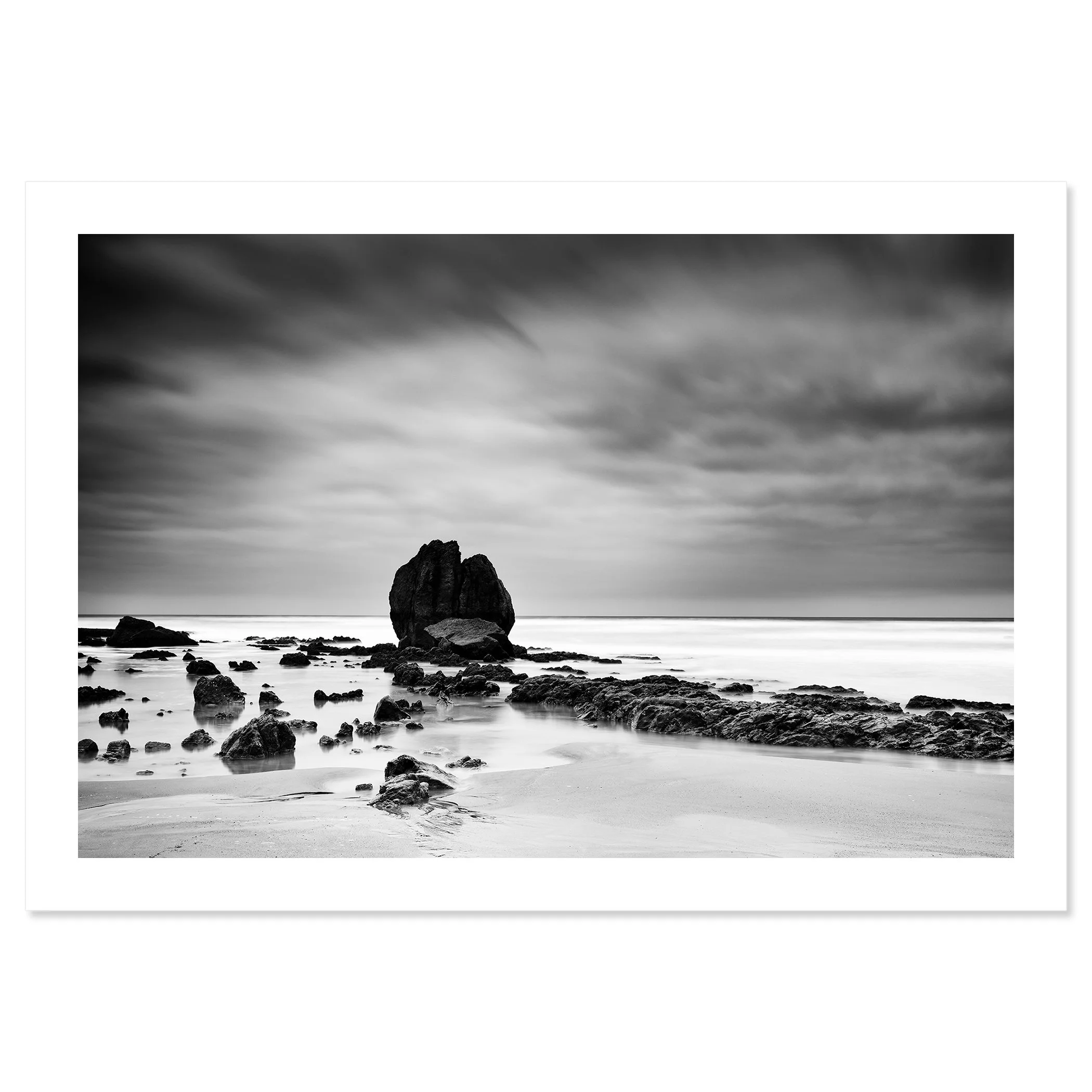 Rocks on the Shore Study 1 by Gerald Berghammer, black-and-white coastal fine art photograph printed with a white border on archival paper.