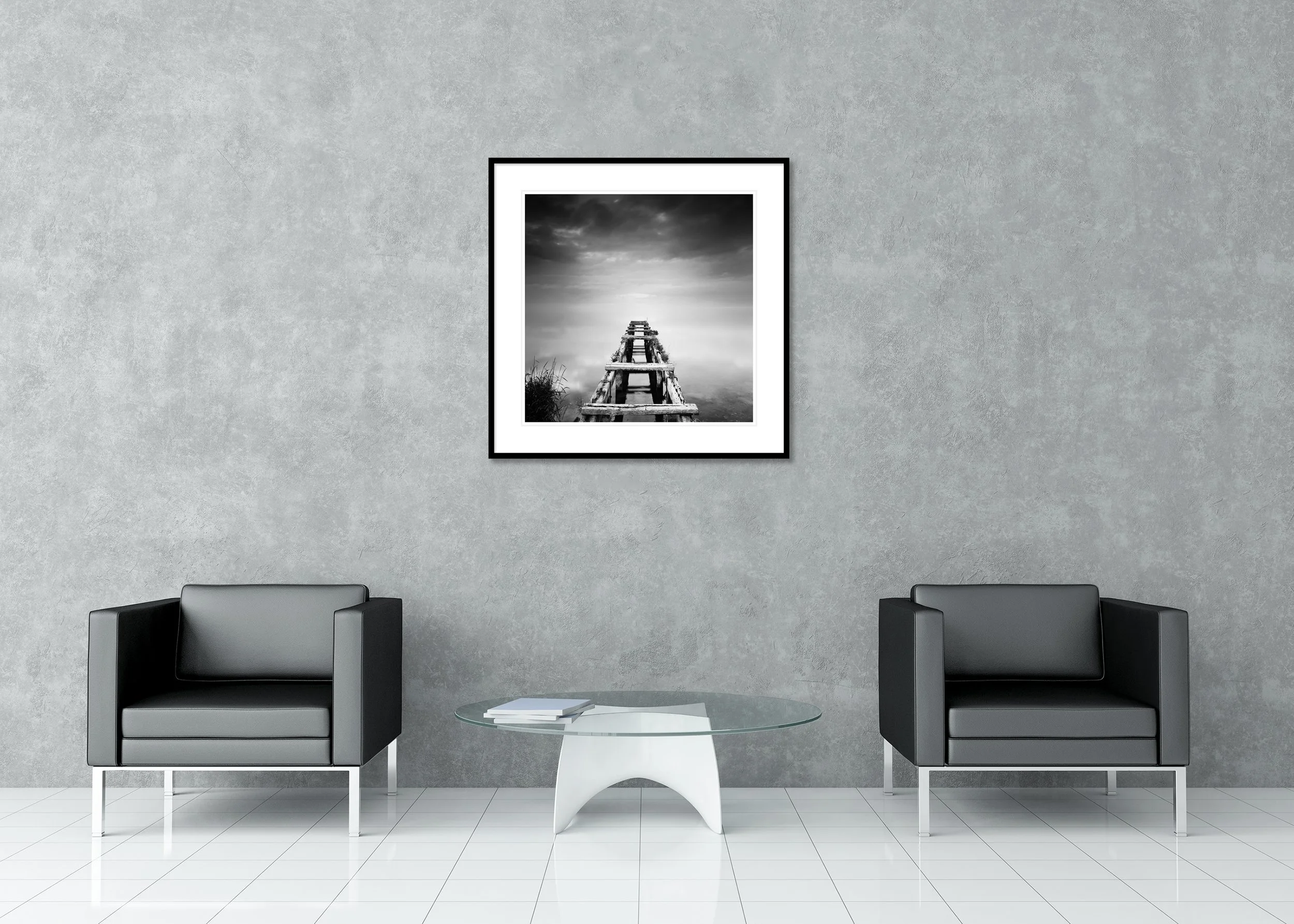Gerald Berghammer - Abandoned Pier, night waterscape, silent lake, Ireland, Archival pigment print, aluminium frame, passe-partout, anti reflex glass