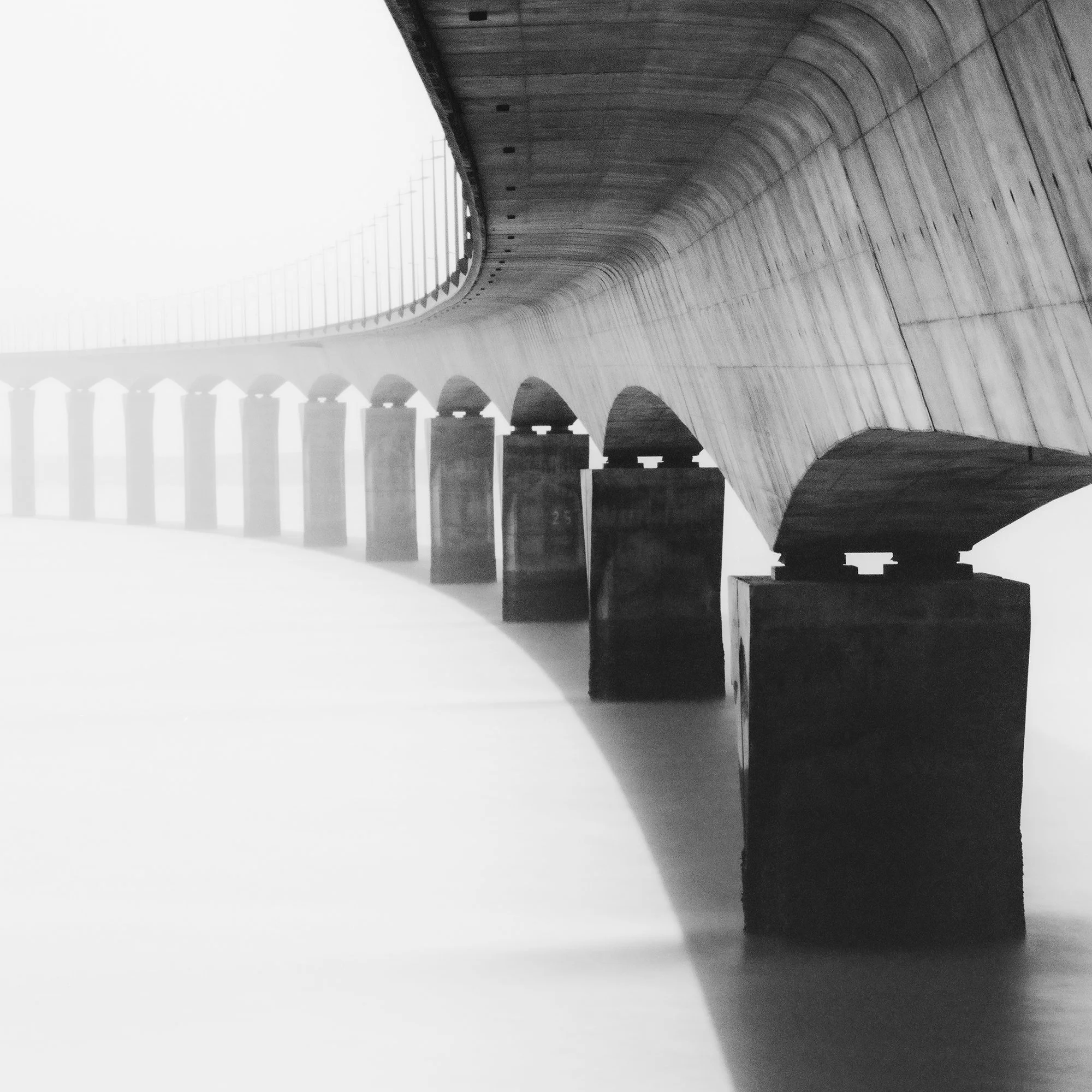 Île de Ré Bridge Study 1 – detail of the sculptural bridge supports and curved concrete structure by Gerald Berghammer.