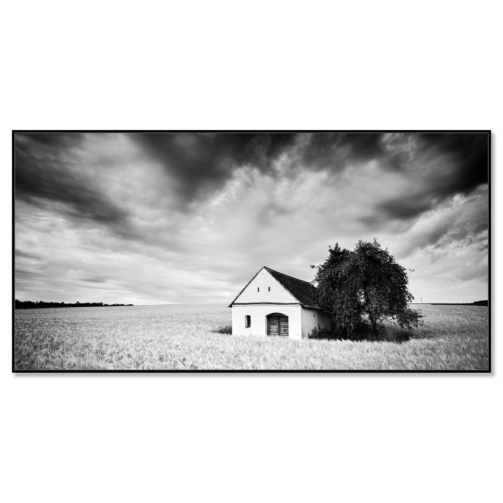 Wine Press House, Panorama Study 1 – black-and-white photograph in a black aluminium ArtBox. Photo by Gerald Berghammer.
