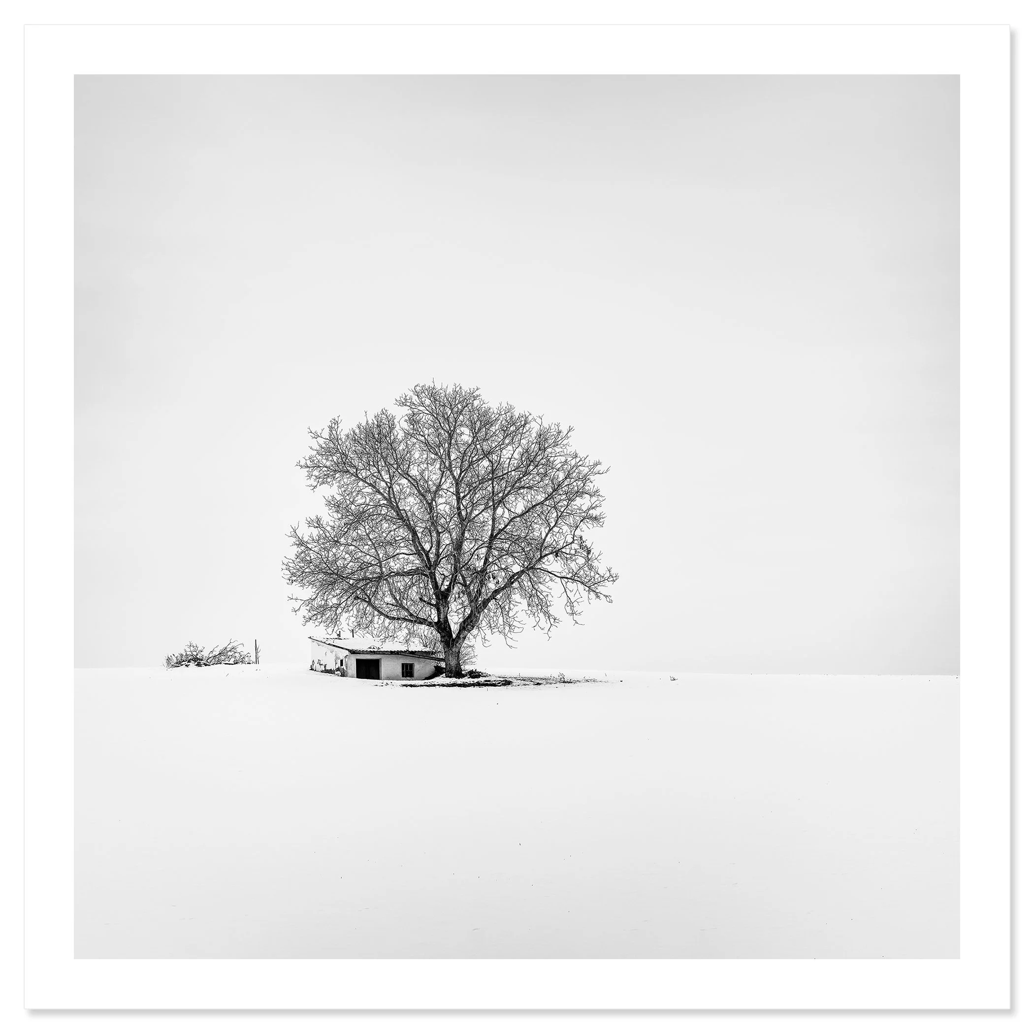 Wine Press House Winter Study 2 by Gerald Berghammer shown as a black-and-white fine art print on white paper.