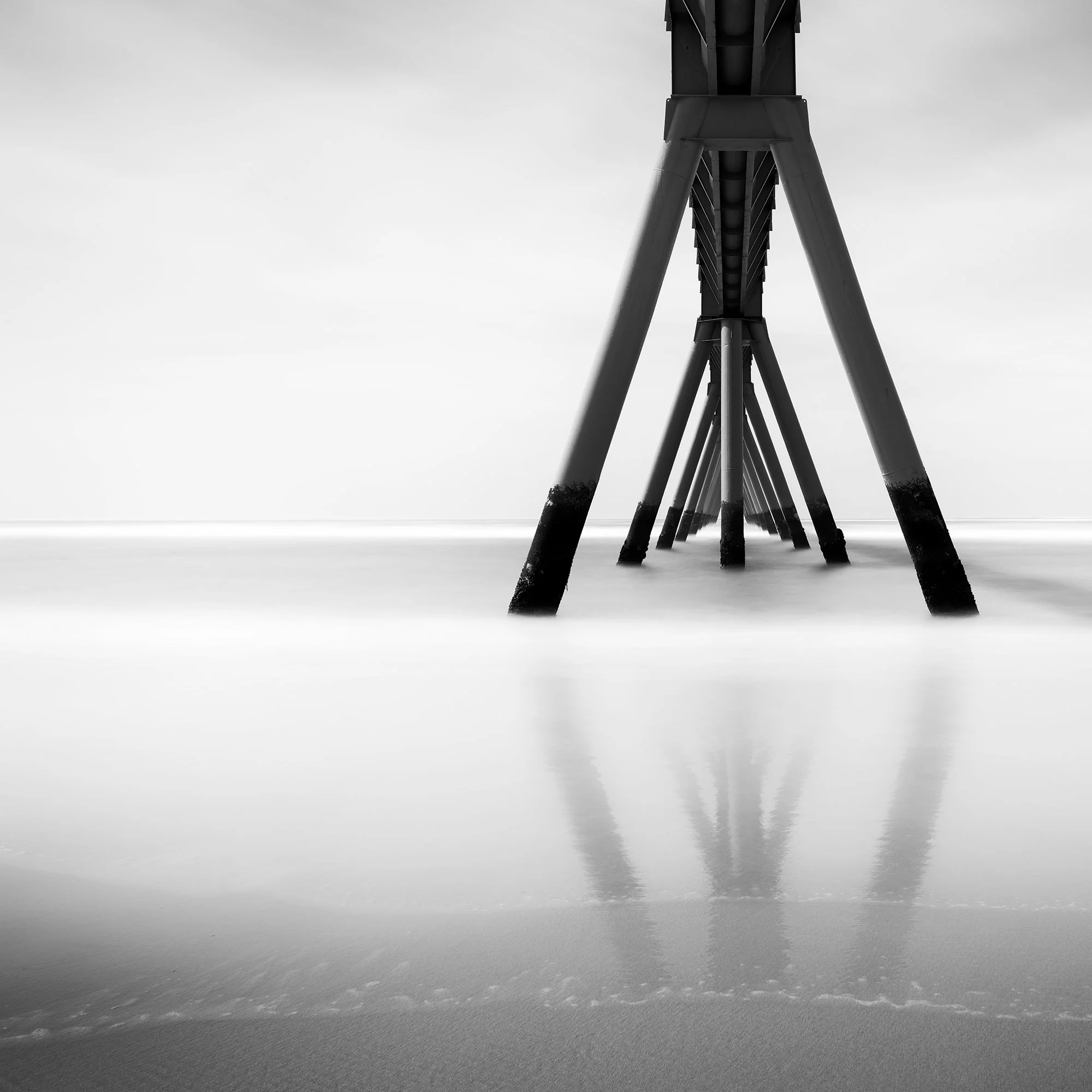 Wharf de la Salie Study 1 by Gerald Berghammer, detailed view of the geometric pier structure in a minimalist black-and-white photograph.