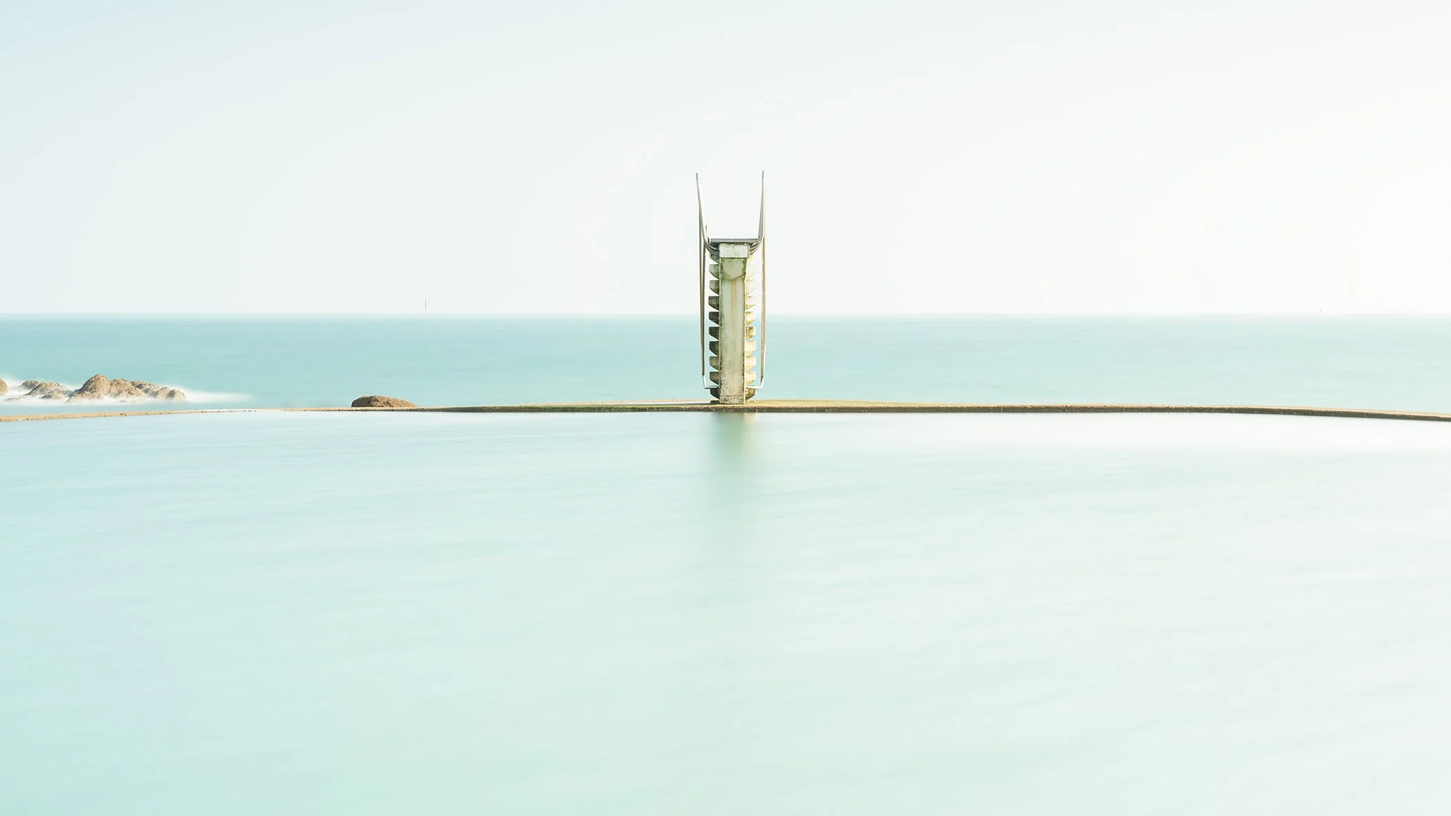 Diving Platform Panorama Study 2 by Gerald Berghammer, minimalist colour fine art seascape photographed on France’s Atlantic coast.