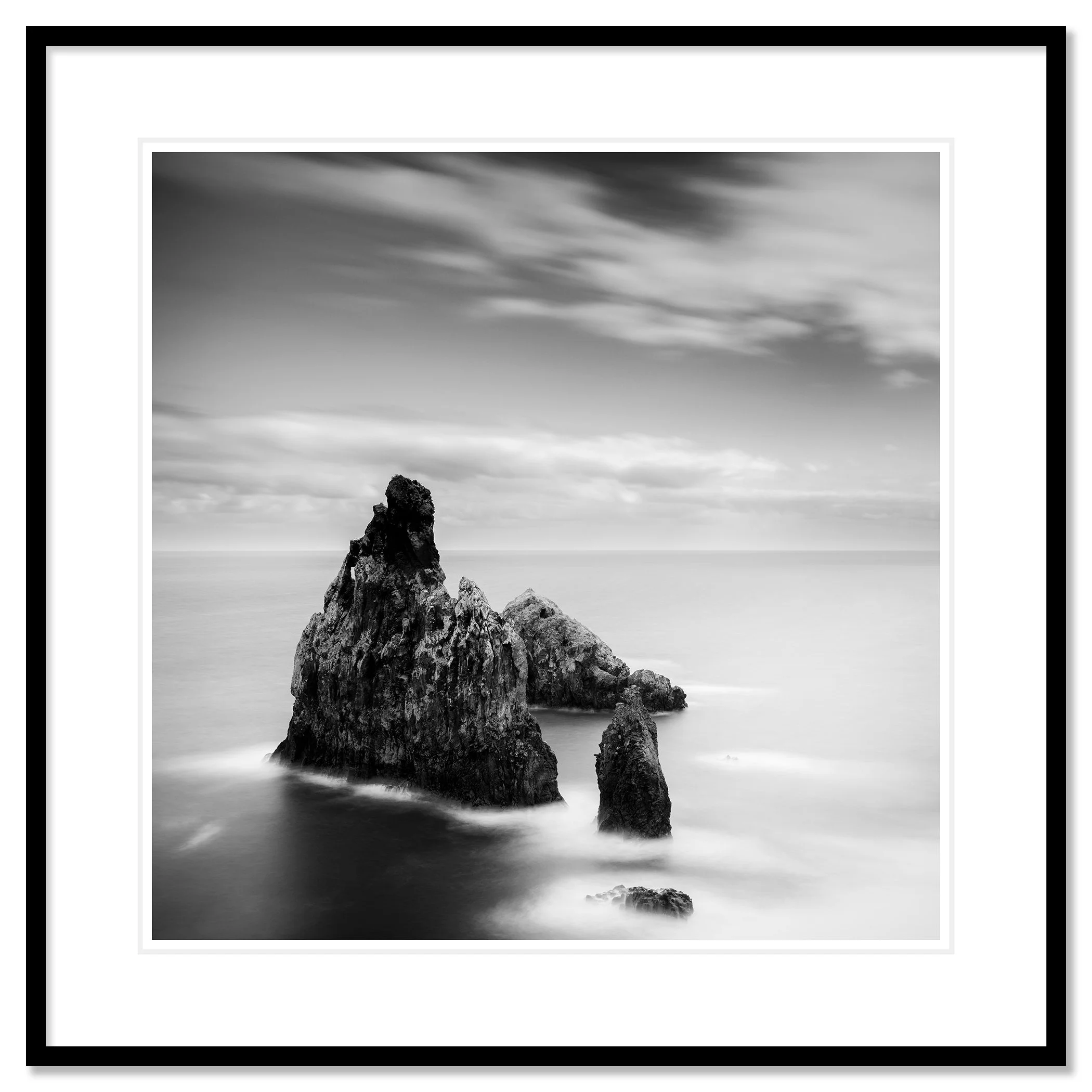 Ribeira da Janela Rocks Study 1 by Gerald Berghammer, black-and-white fine art print in a black aluminium frame with white mount.