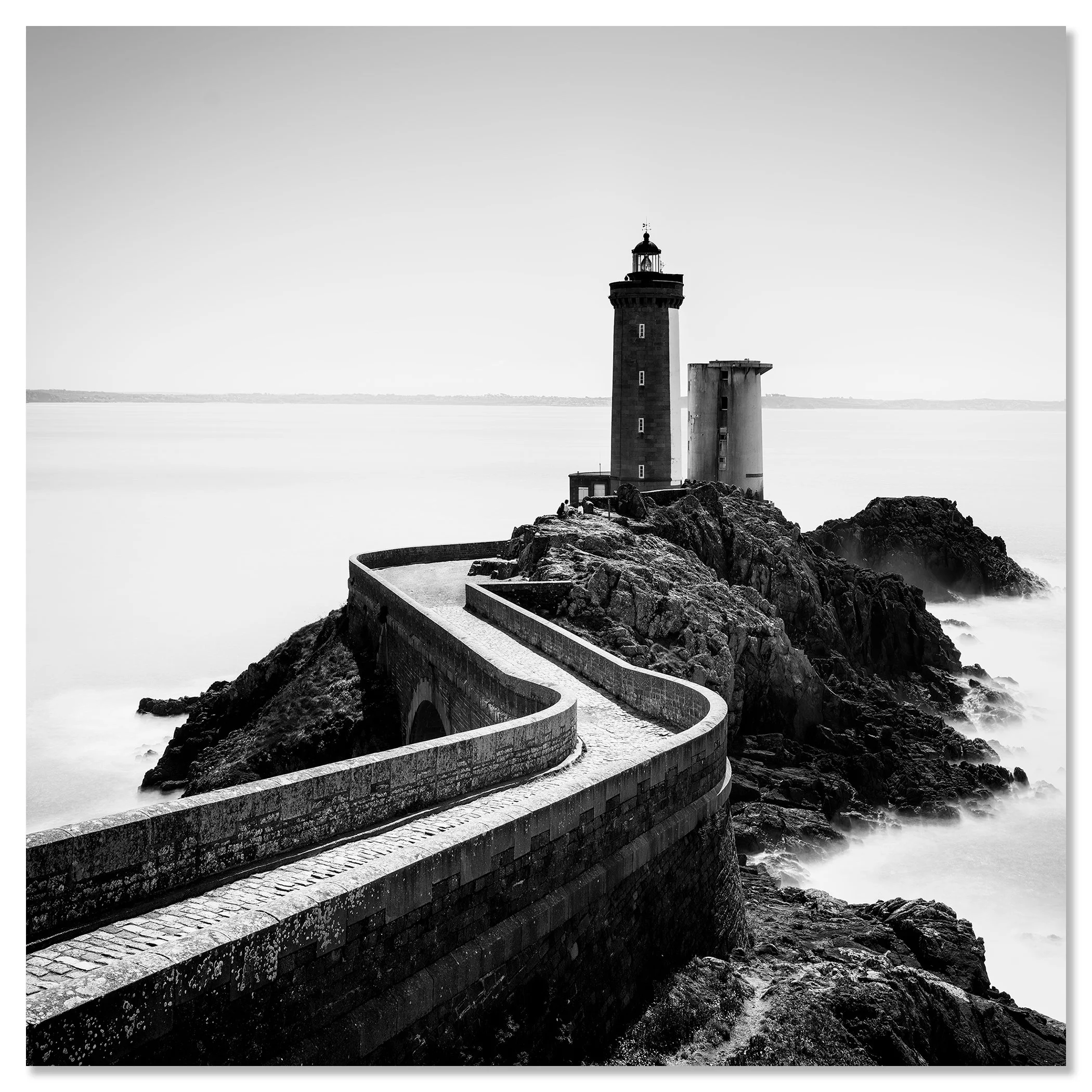Petit Minou Lighthouse Study 1 – France, black-and-white photograph mounted frameless on Dibond.
