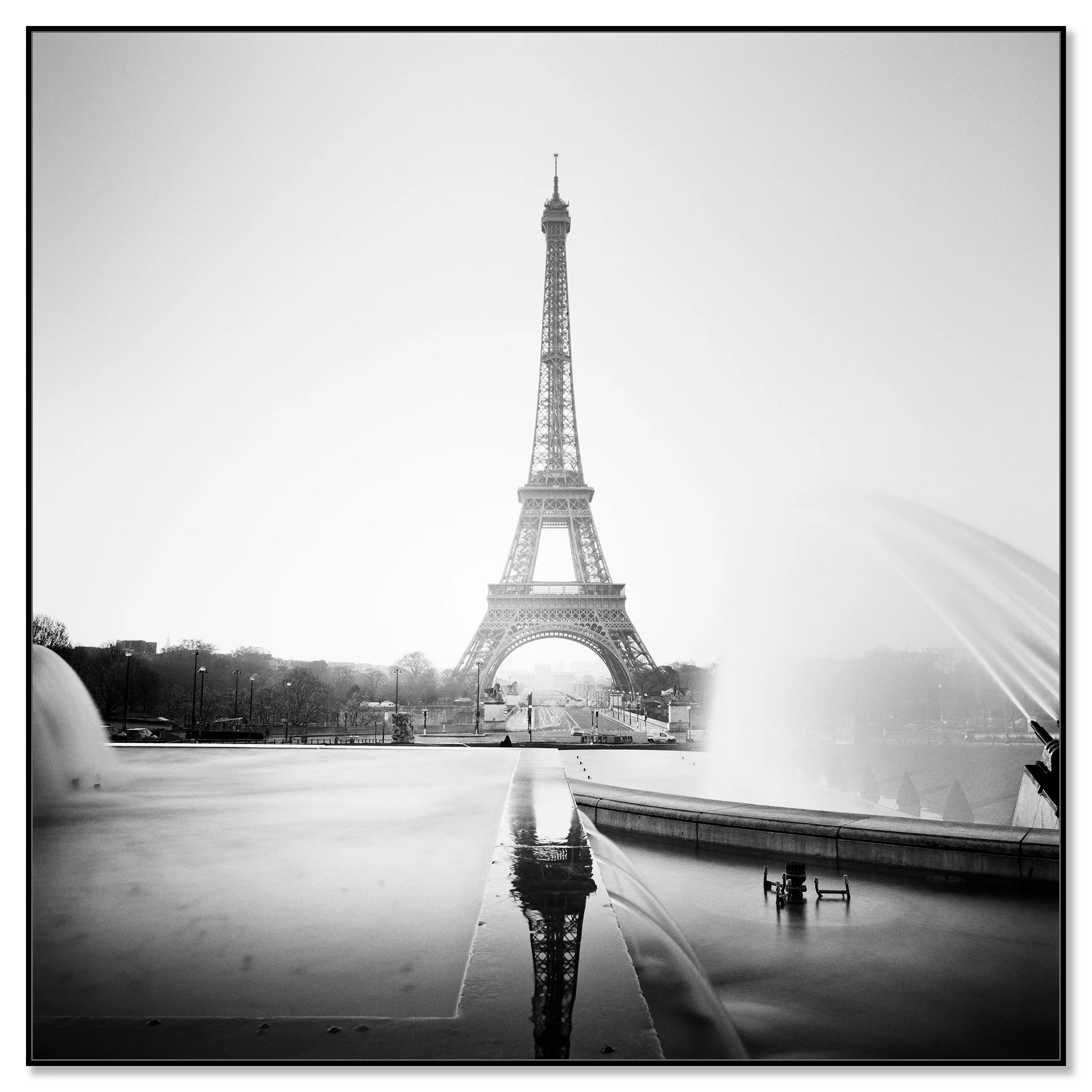 Eiffel Tower Study 1 – Paris, France, black-and-white photograph in a black aluminium ArtBox frame