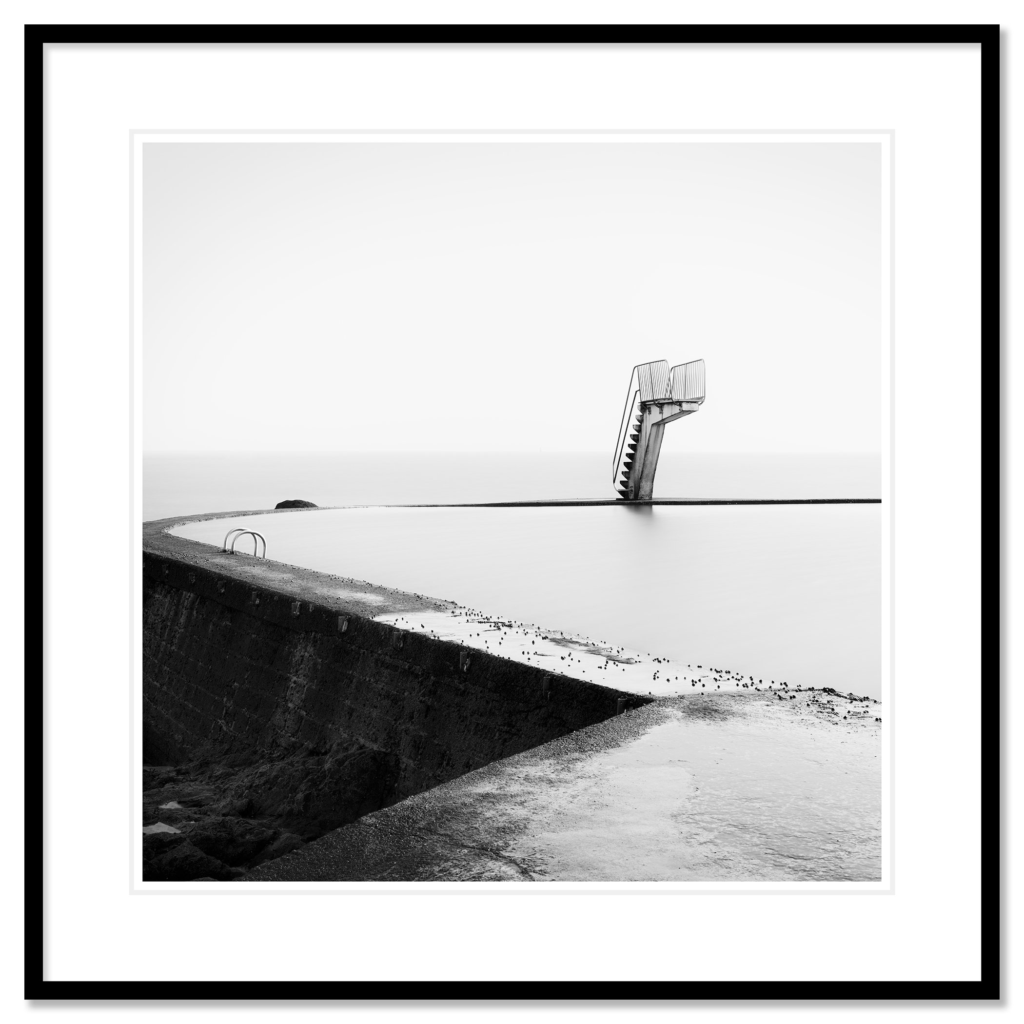 Diving Platform Study 3 by Gerald Berghammer presented in a black aluminium frame with a white mount.