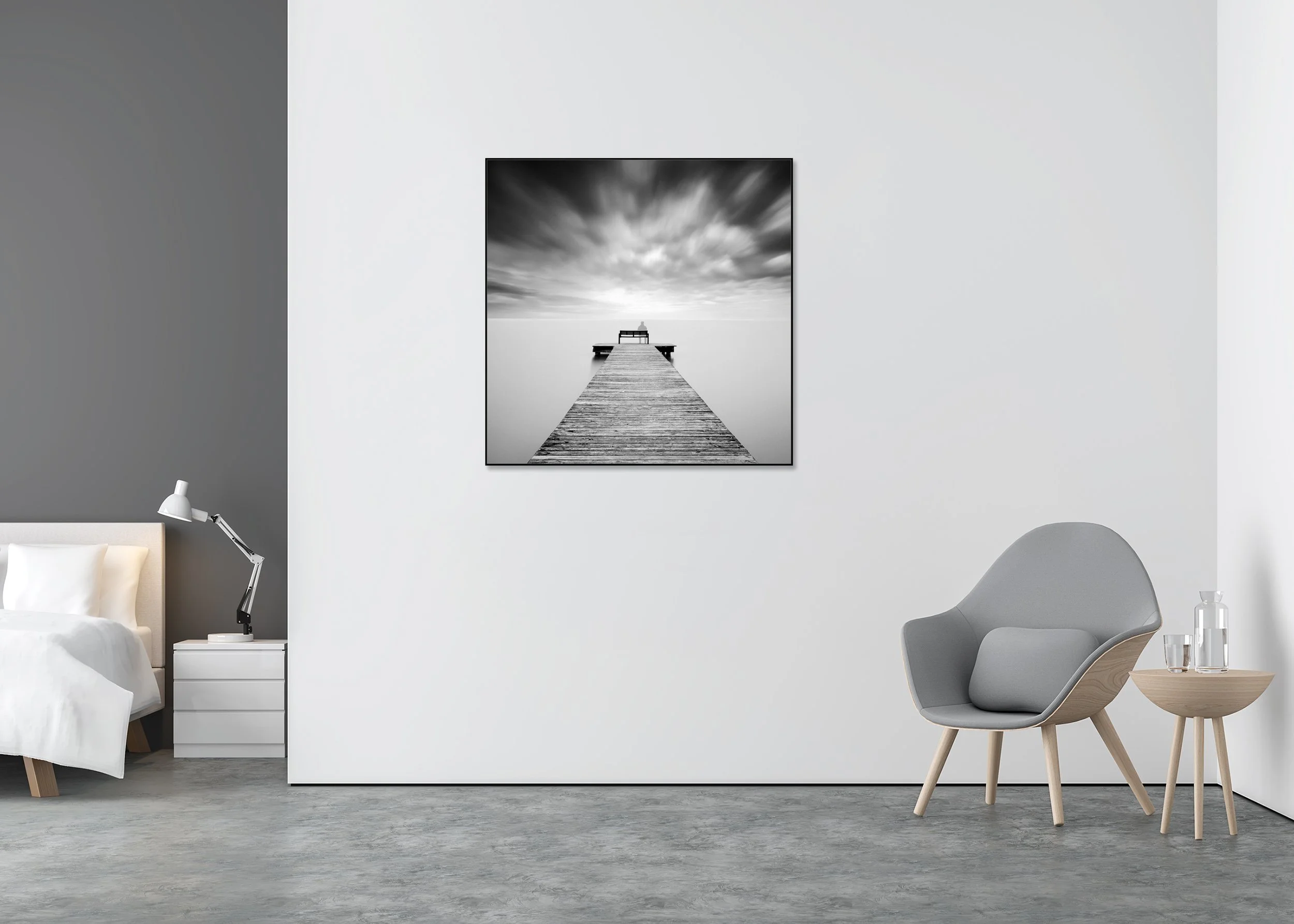 Self-Portrait Study 2 displayed in a modern interior, mounted on aluminium Dibond in a black ArtBox frame. Photo by Gerald Berghammer.