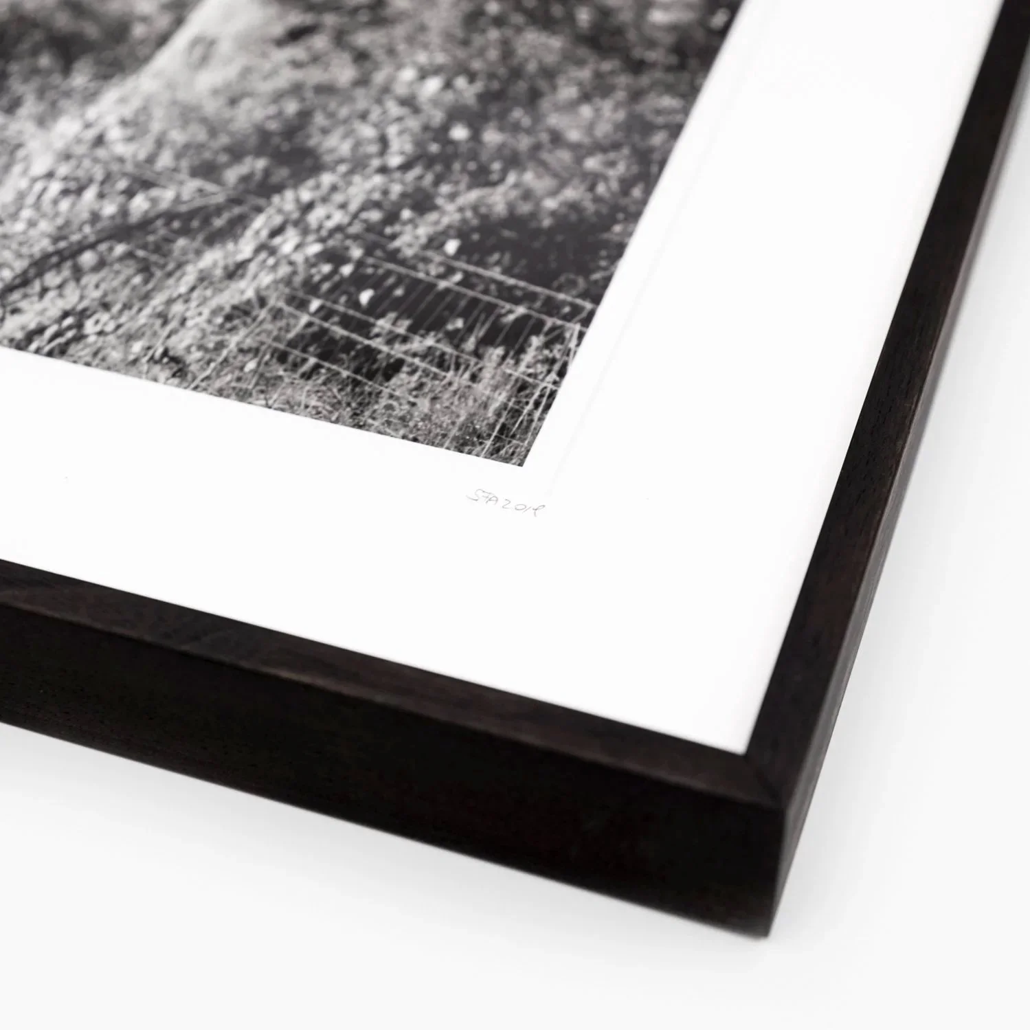 Gerald Berghammer – The Dark Hedges Study 3, handwritten limited-edition number 1/10 on the archival mount beside the dark-brown wooden frame.