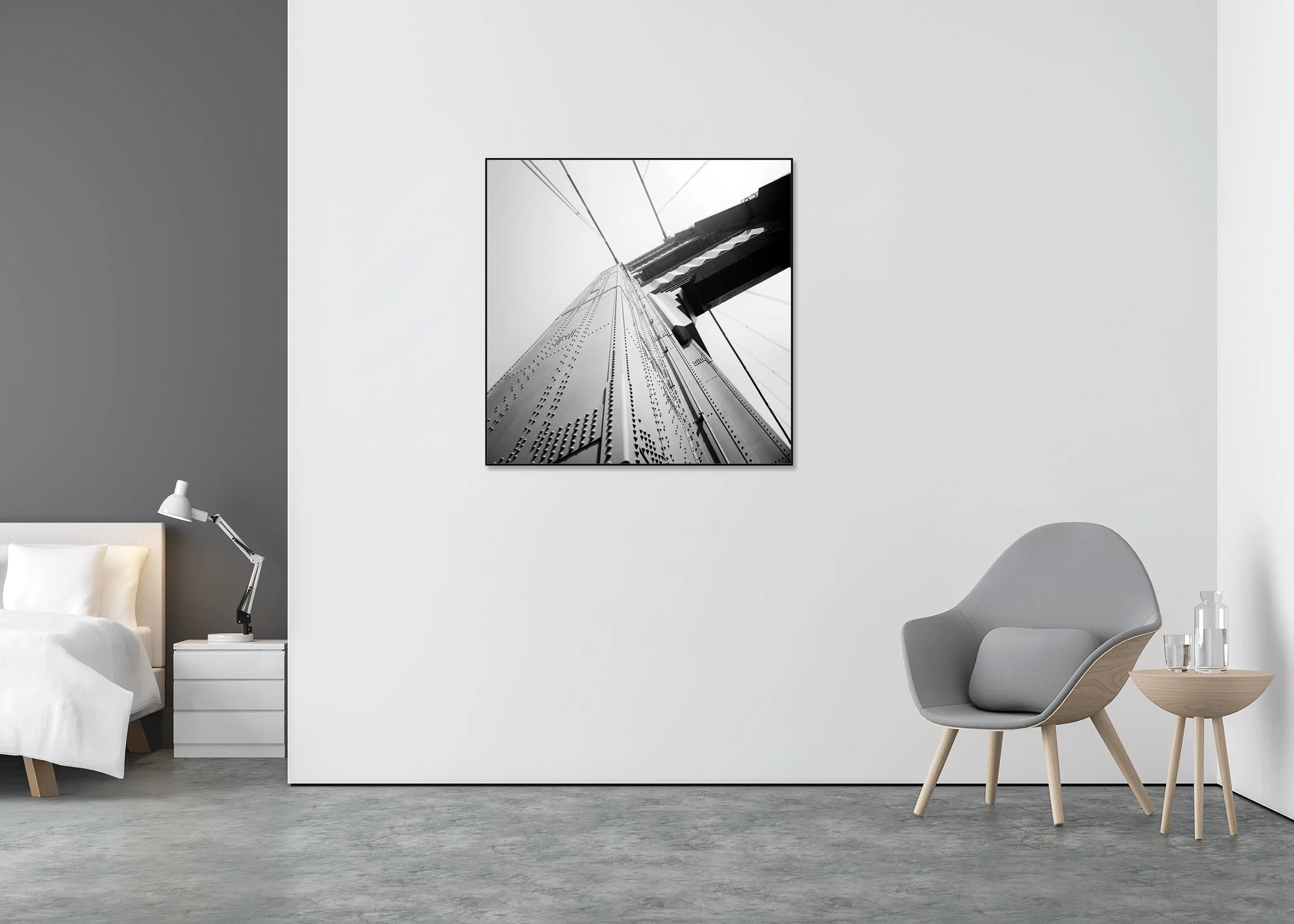 Golden Gate, Detail Study 2 by Gerald Berghammer displayed in a contemporary interior in a black aluminium ArtBox frame.