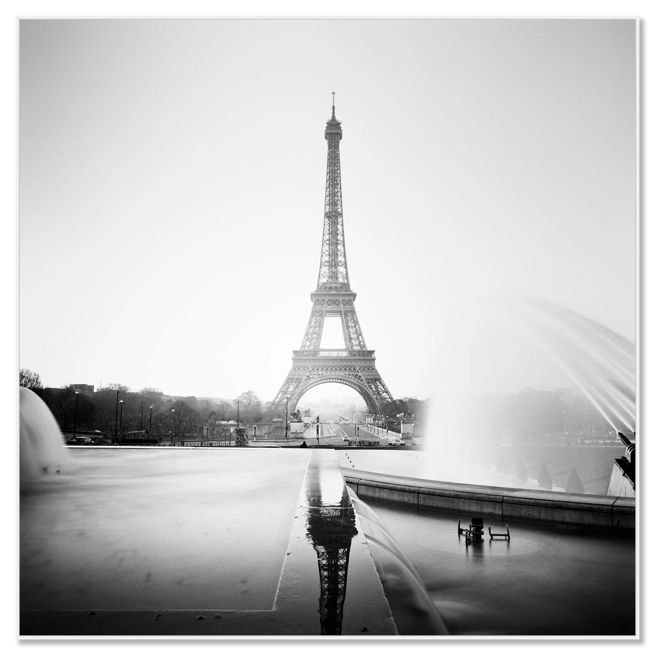 Eiffel Tower Study 1 – Paris, France, black-and-white photograph in a white aluminium ArtBox frame