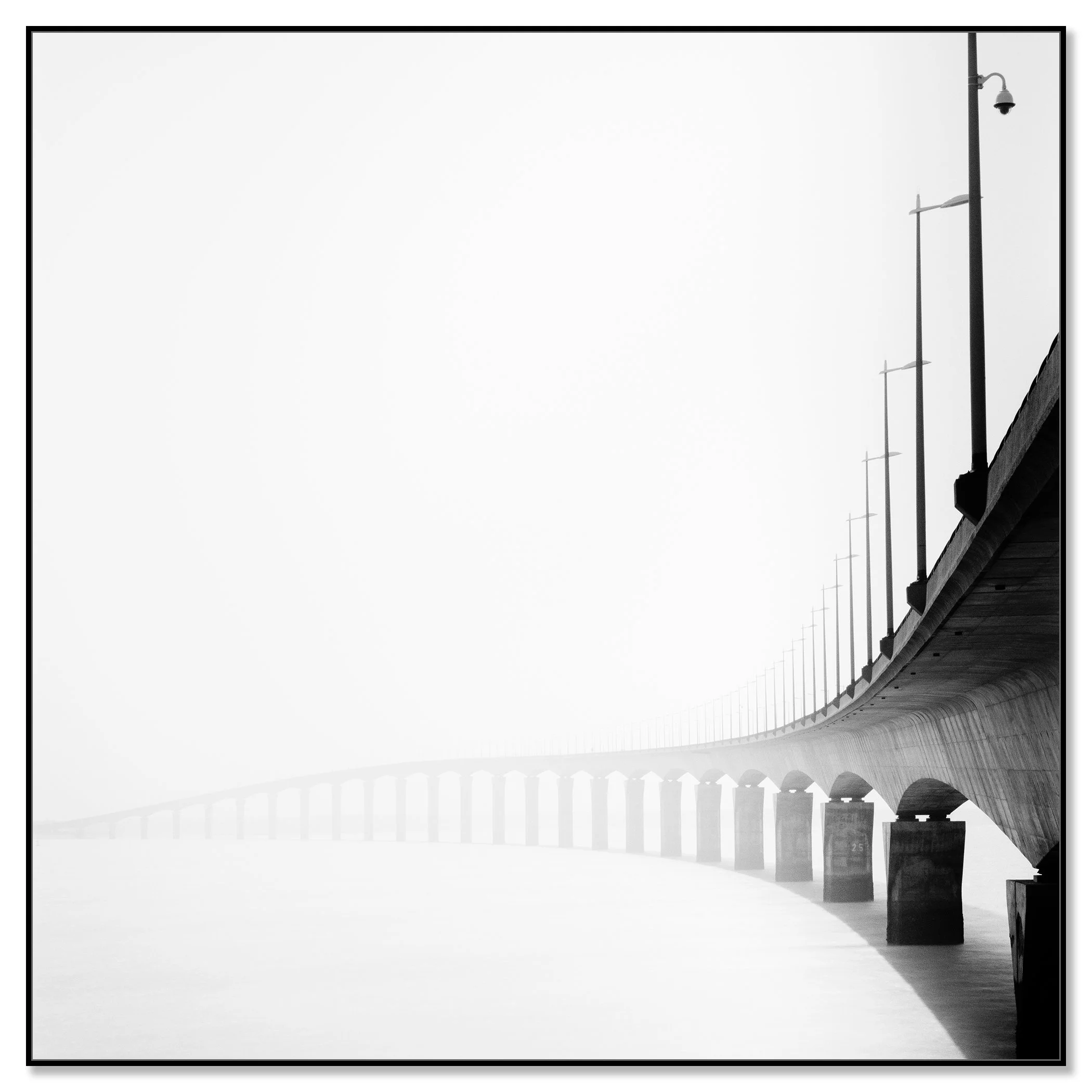 Pont de l’Île de Ré Study 1 mounted on aluminium Dibond in a black ArtBox frame by Gerald Berghammer.