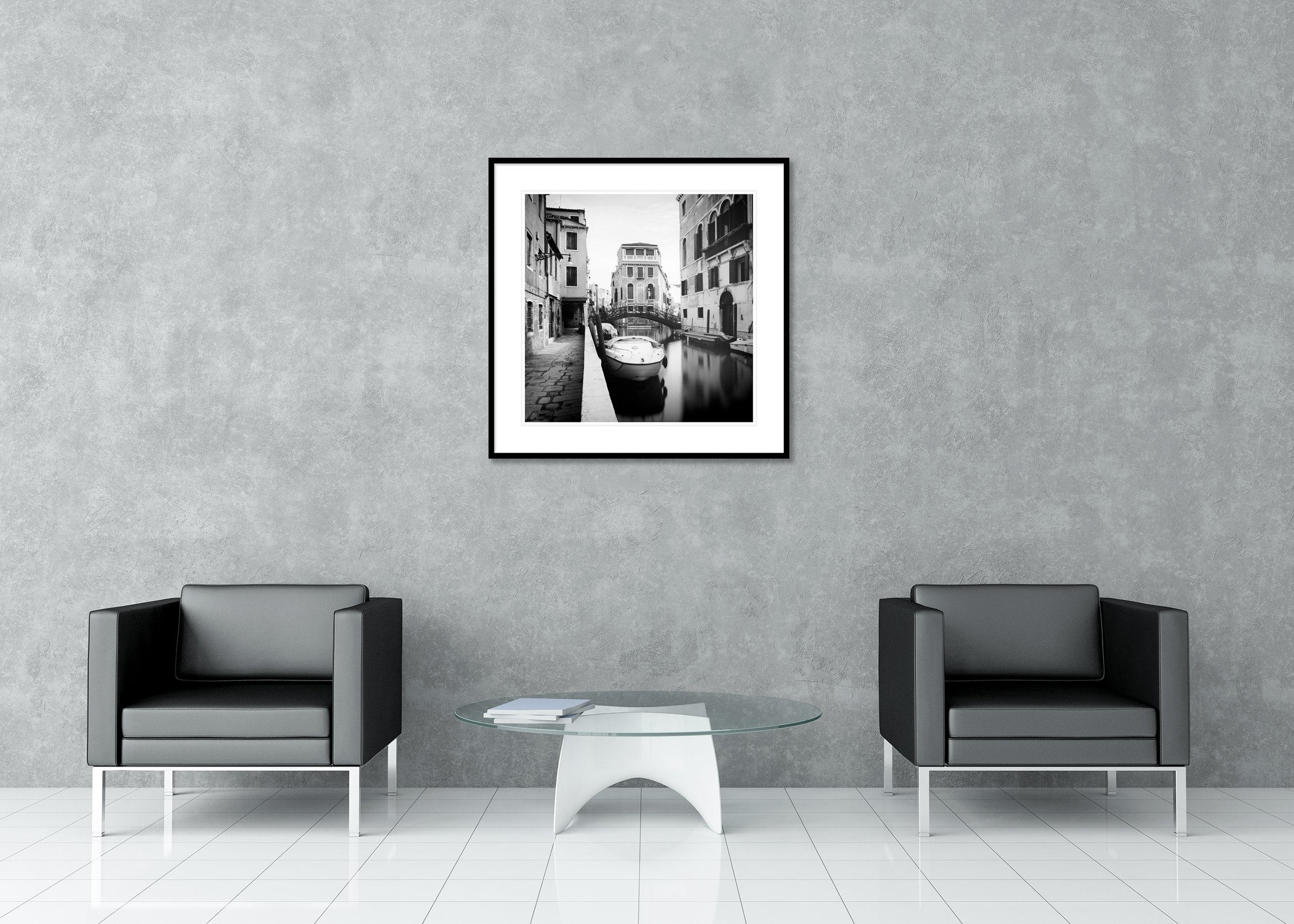 Old Wrought-Iron Bridge, Venice, black-and-white archival pigment print in a classic frame with mount and anti-reflective glass