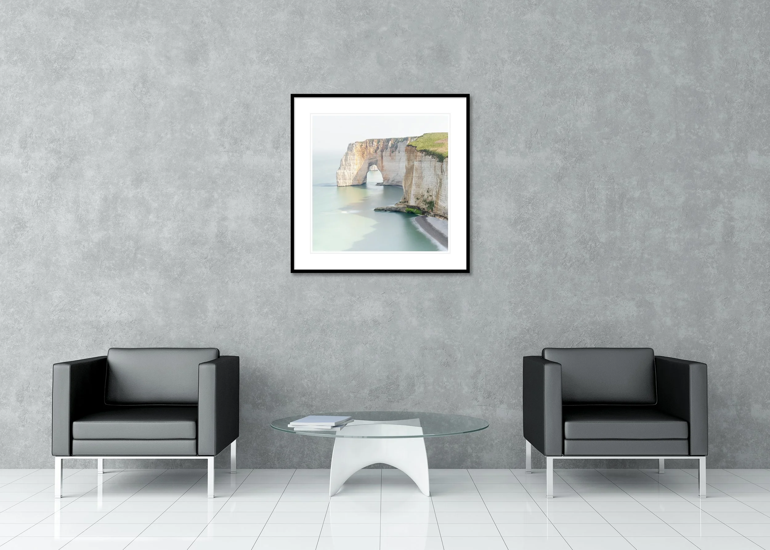 Alabaster Coast, Study 3 – archival pigment print in an aluminium frame with a white mount, displayed in a modern interior.