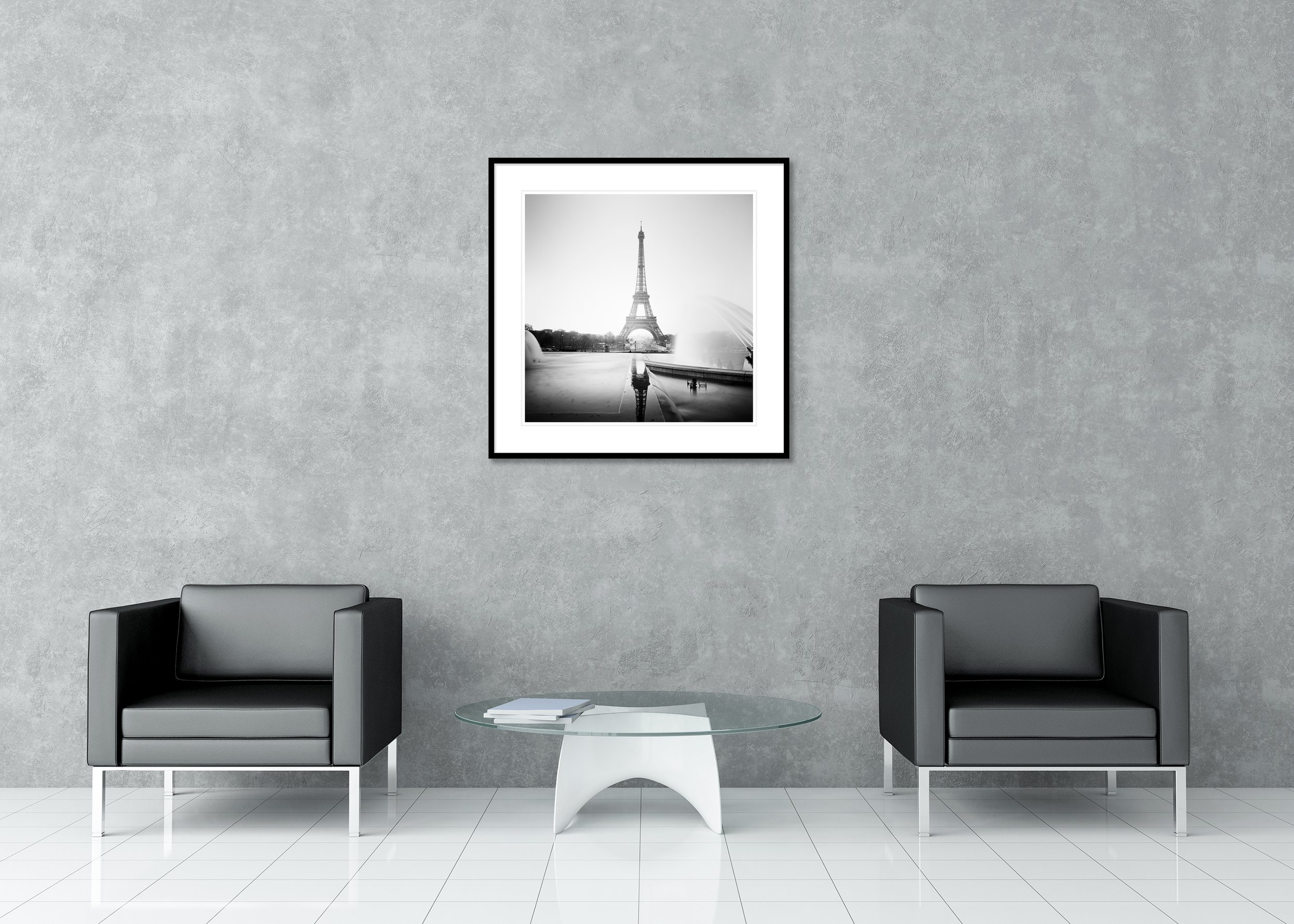 Eiffel Tower Study 1 – Paris, France, black-and-white archival pigment print in a classic frame with a mount and anti-reflective glass