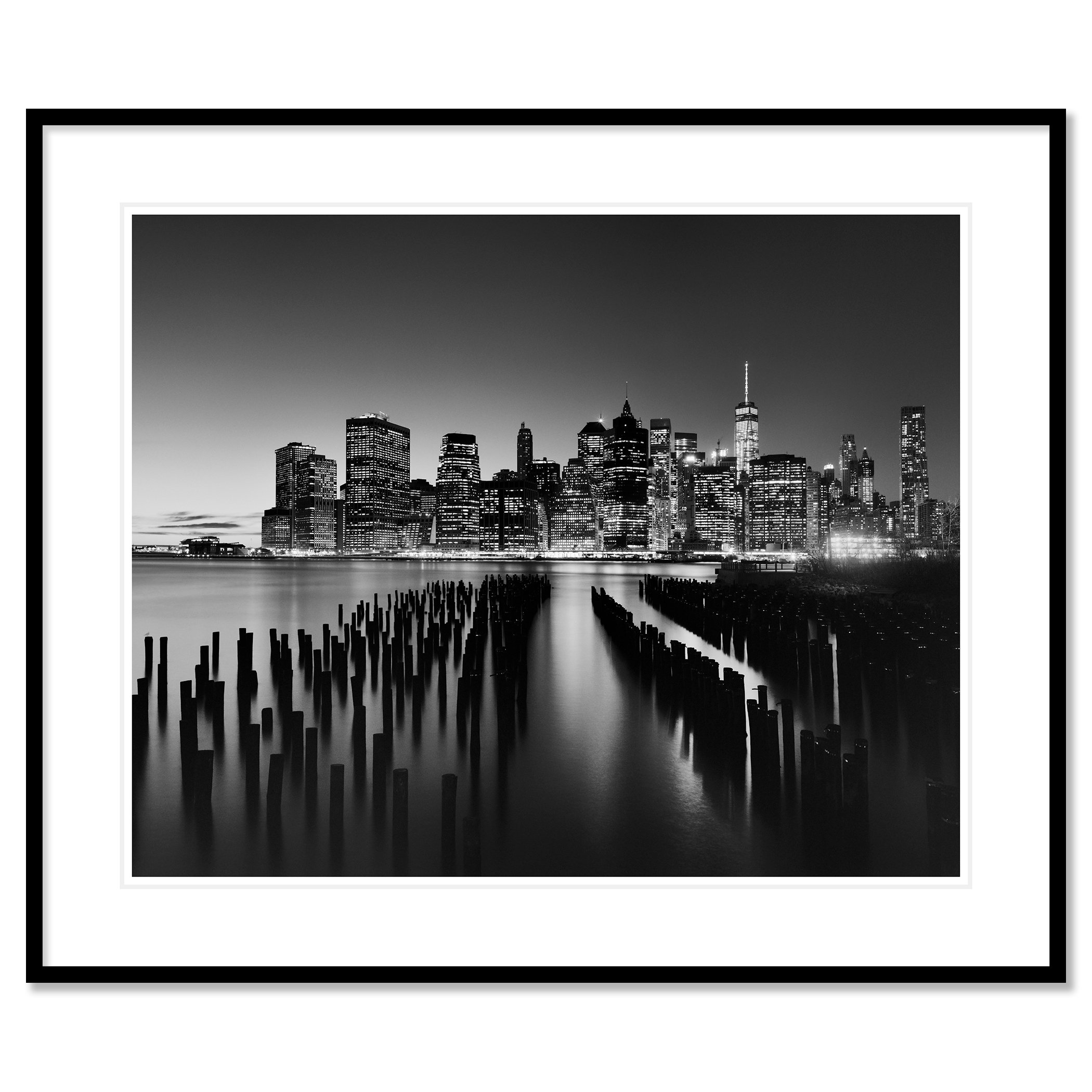 Manhattan Skyline Study 1 in a black aluminium frame with white mount, New York City.
