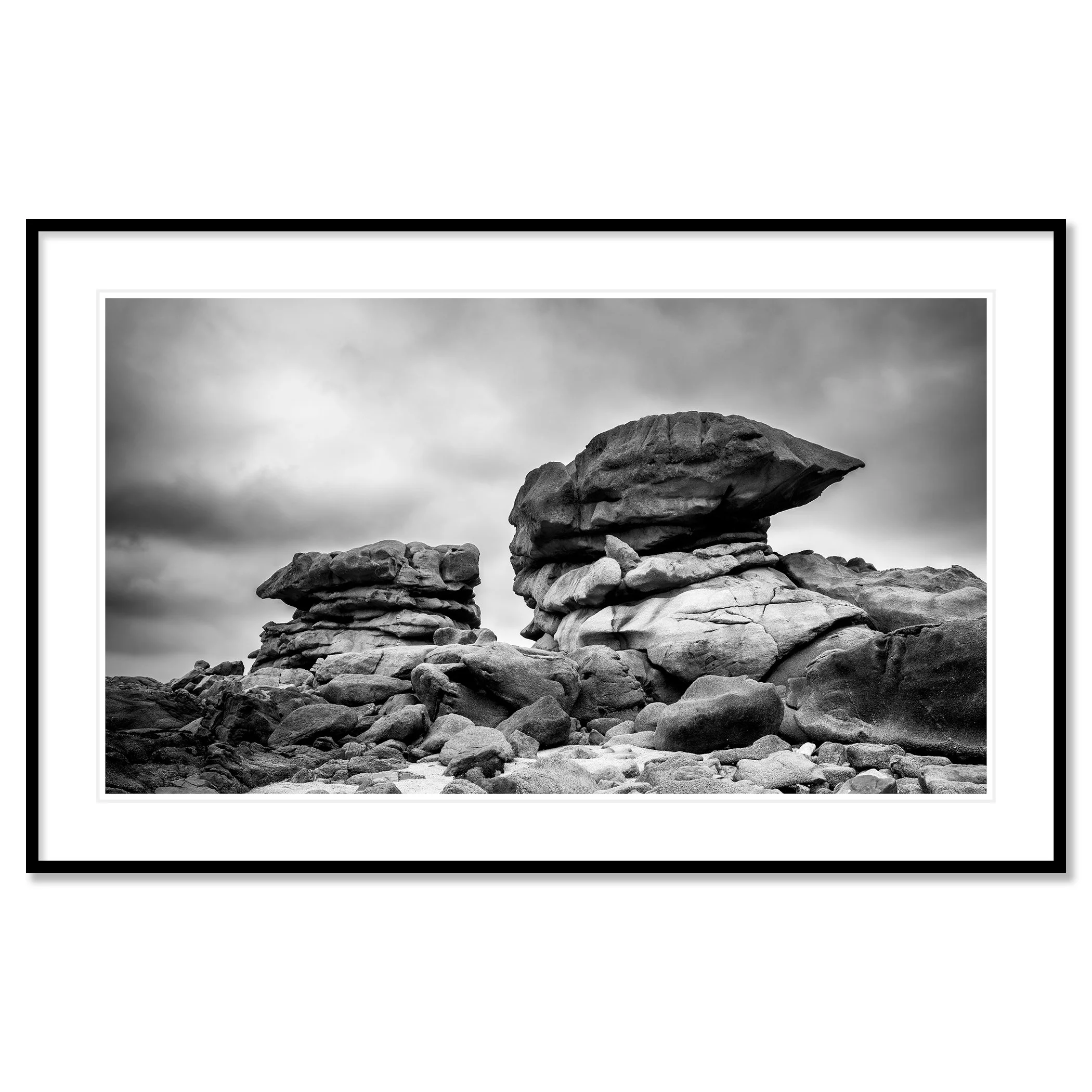 Pink Granite Coast Panorama Study 1, archival pigment print in a black aluminium frame with white mount by Gerald Berghammer.