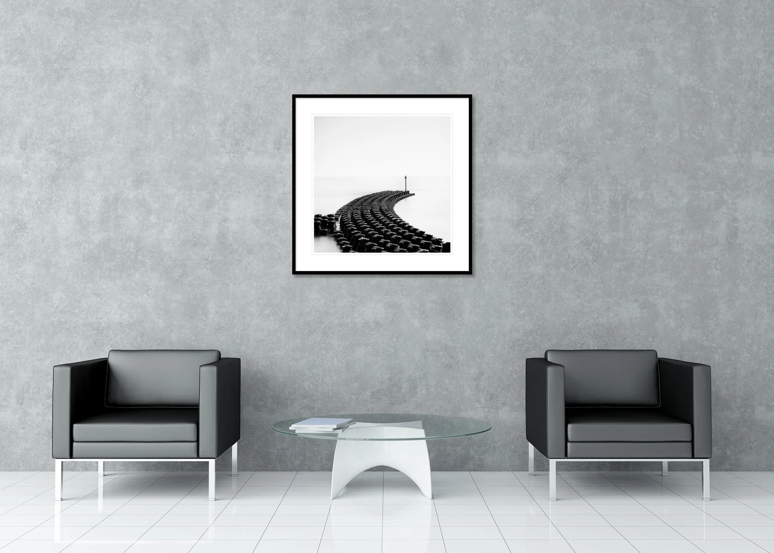 Cobbolds Point Study 1 displayed in a modern interior as an archival pigment print in a black aluminium frame with a white mount by Gerald Berghammer.