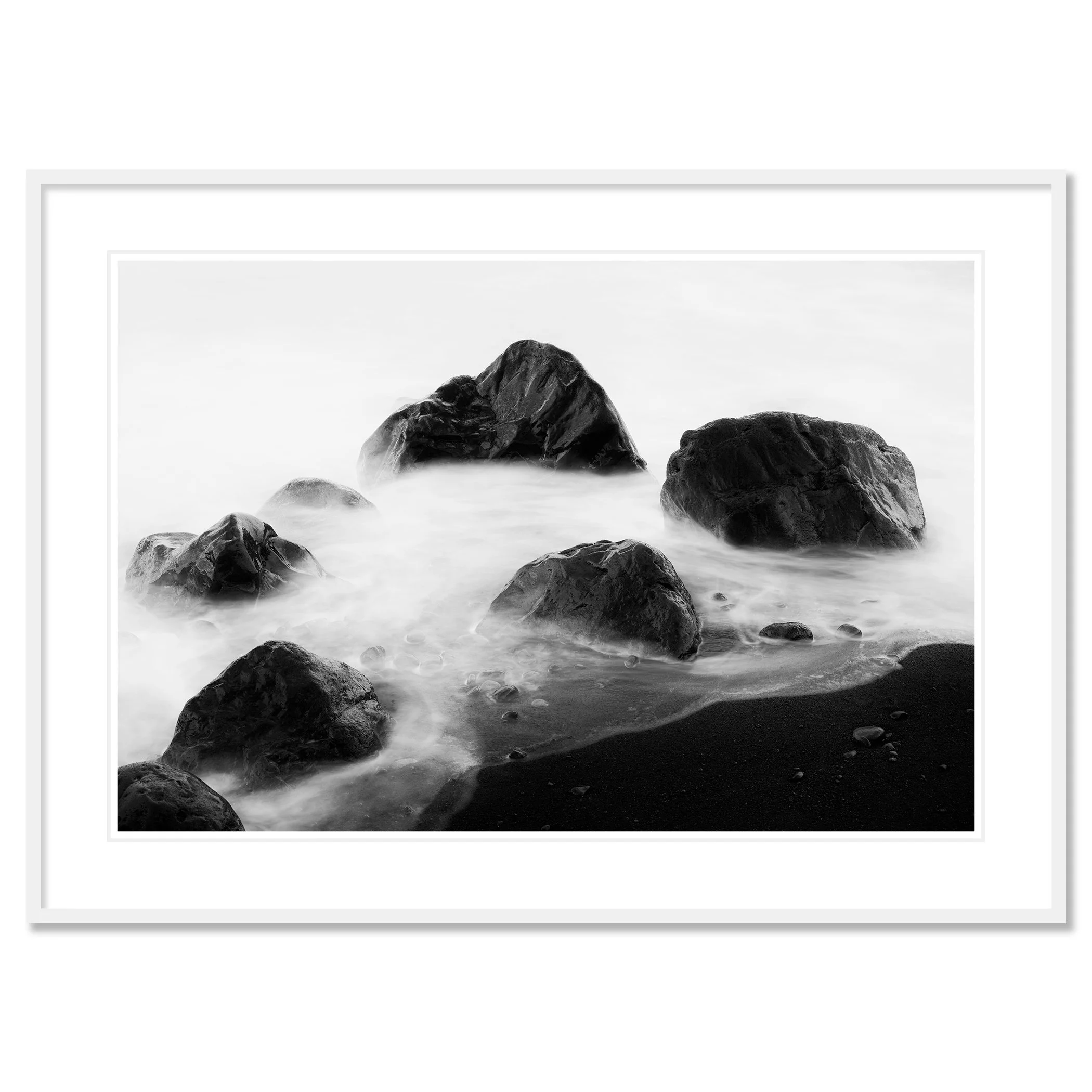 Black Rocks and a Few Stones – Spain, pigment print in a white aluminium frame with a white mount.