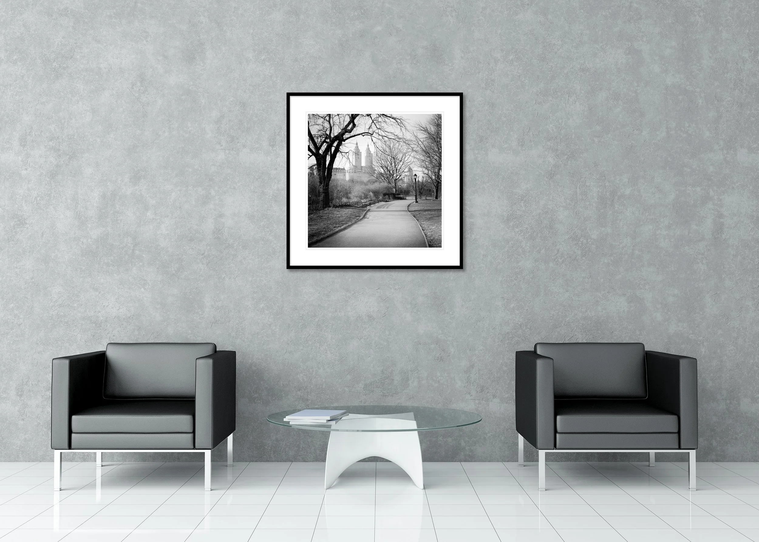 The San Remo Study 2 by Gerald Berghammer in a black aluminium frame with white mount in a contemporary interior.