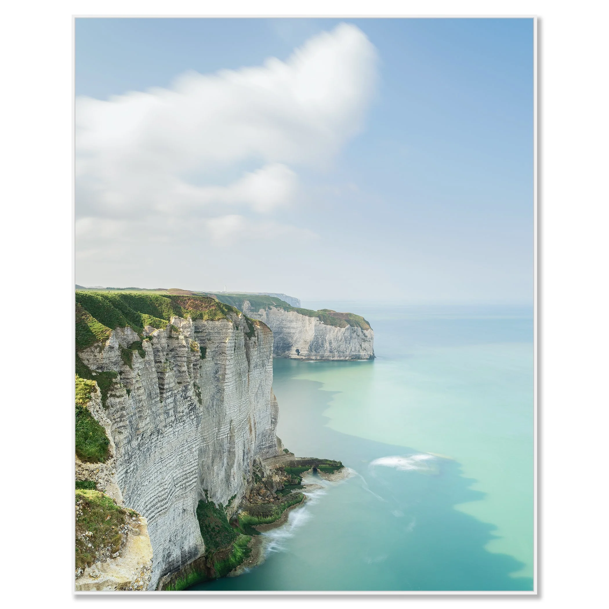 White Cliffs of Étretat Study 2 shown as a colour Dibond print in a white aluminium ArtBox frame by Gerald Berghammer.