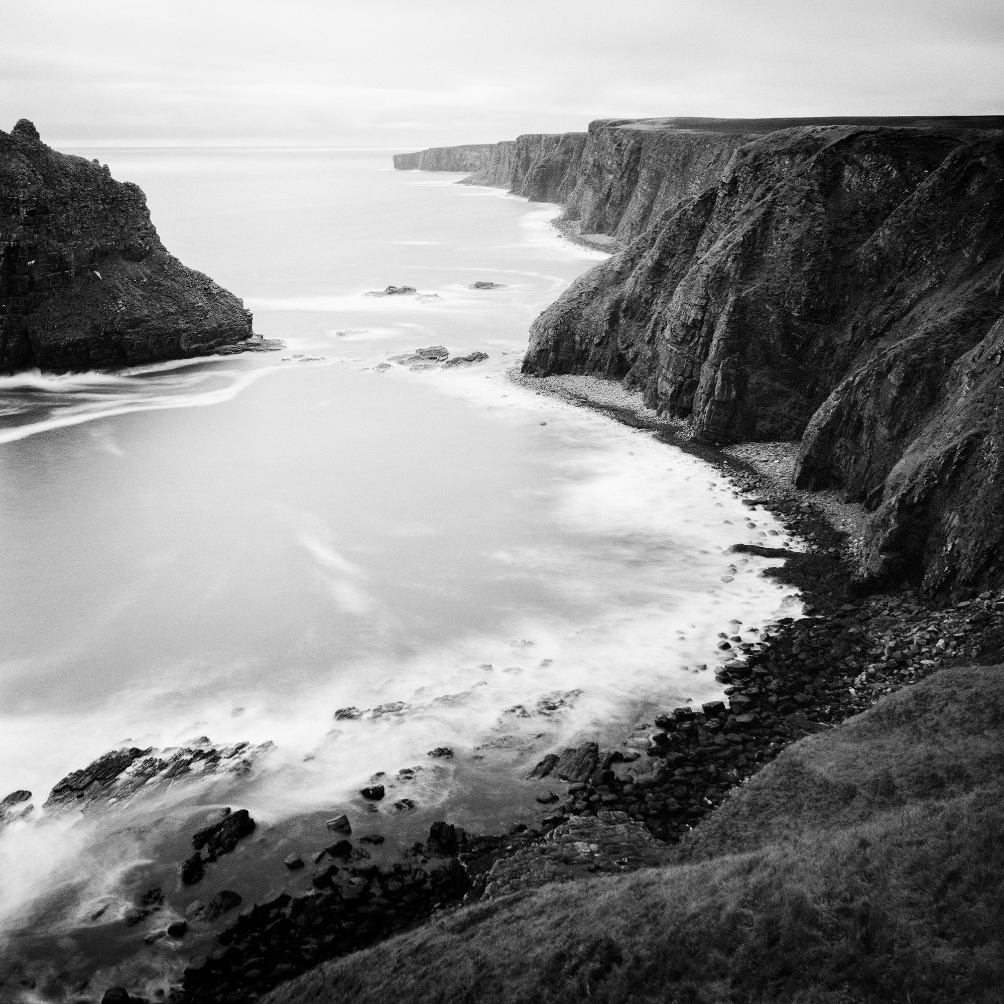 Detail of Surreal Moment Study 1 showing a solitary sea stack in a minimalist Scottish seascape by Gerald Berghammer.