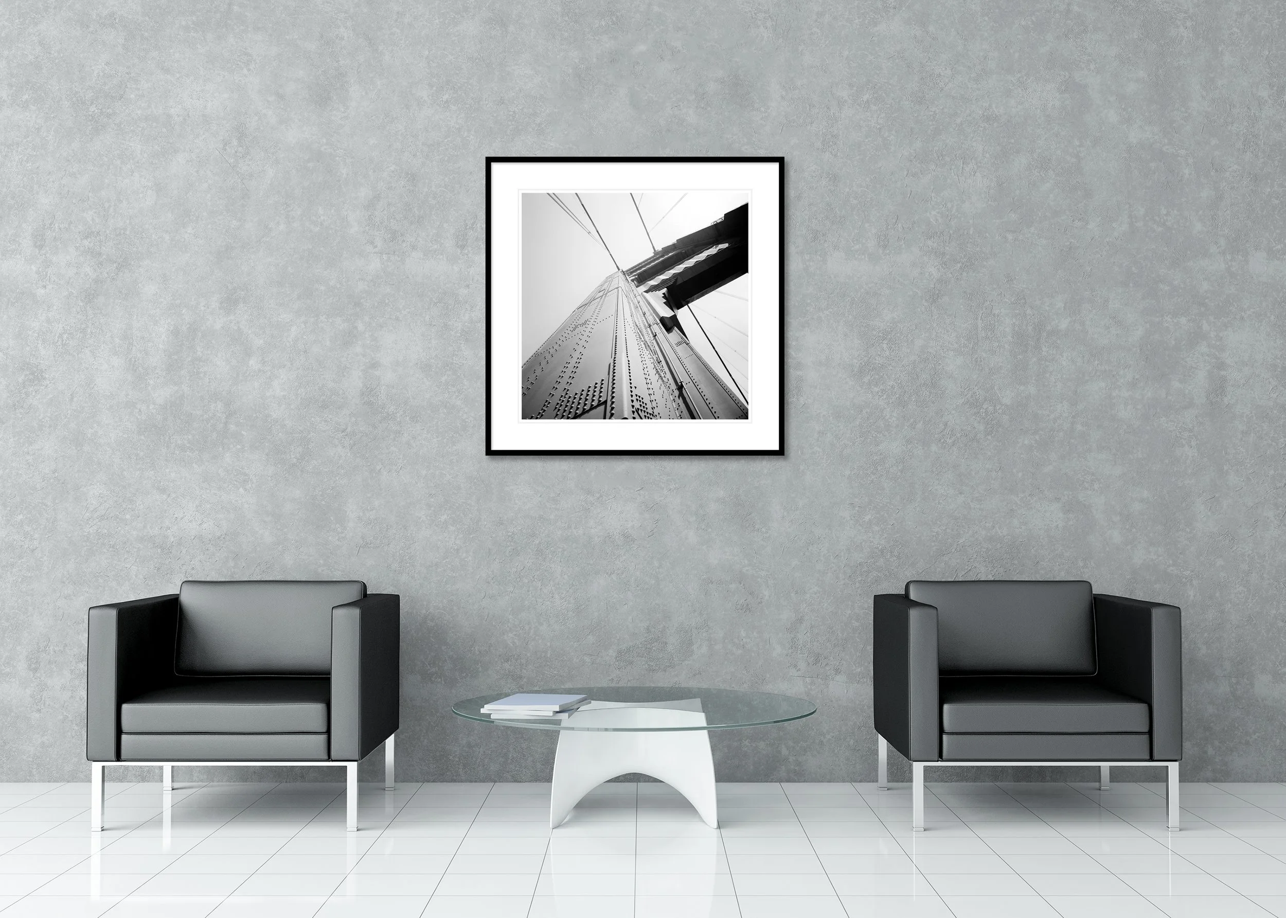 Golden Gate, Detail Study 2 by Gerald Berghammer displayed in a contemporary interior in a black aluminium frame with white mount.