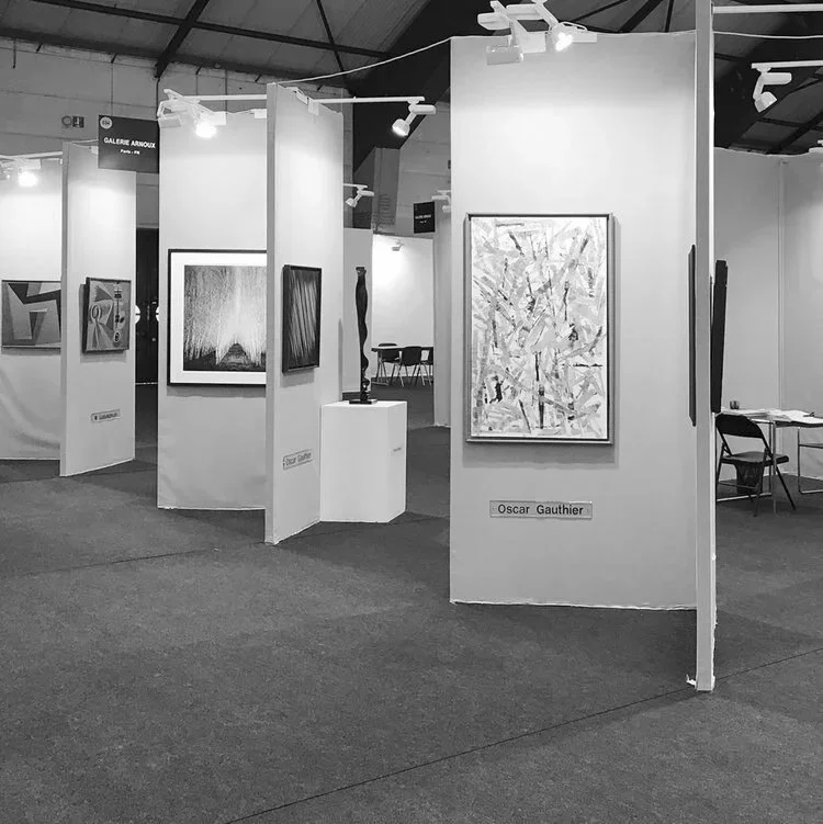 Framed black-and-white forest photographs by Gerald Berghammer displayed at the Galerie Arnoux stand during ST-ART Strasbourg 2017.