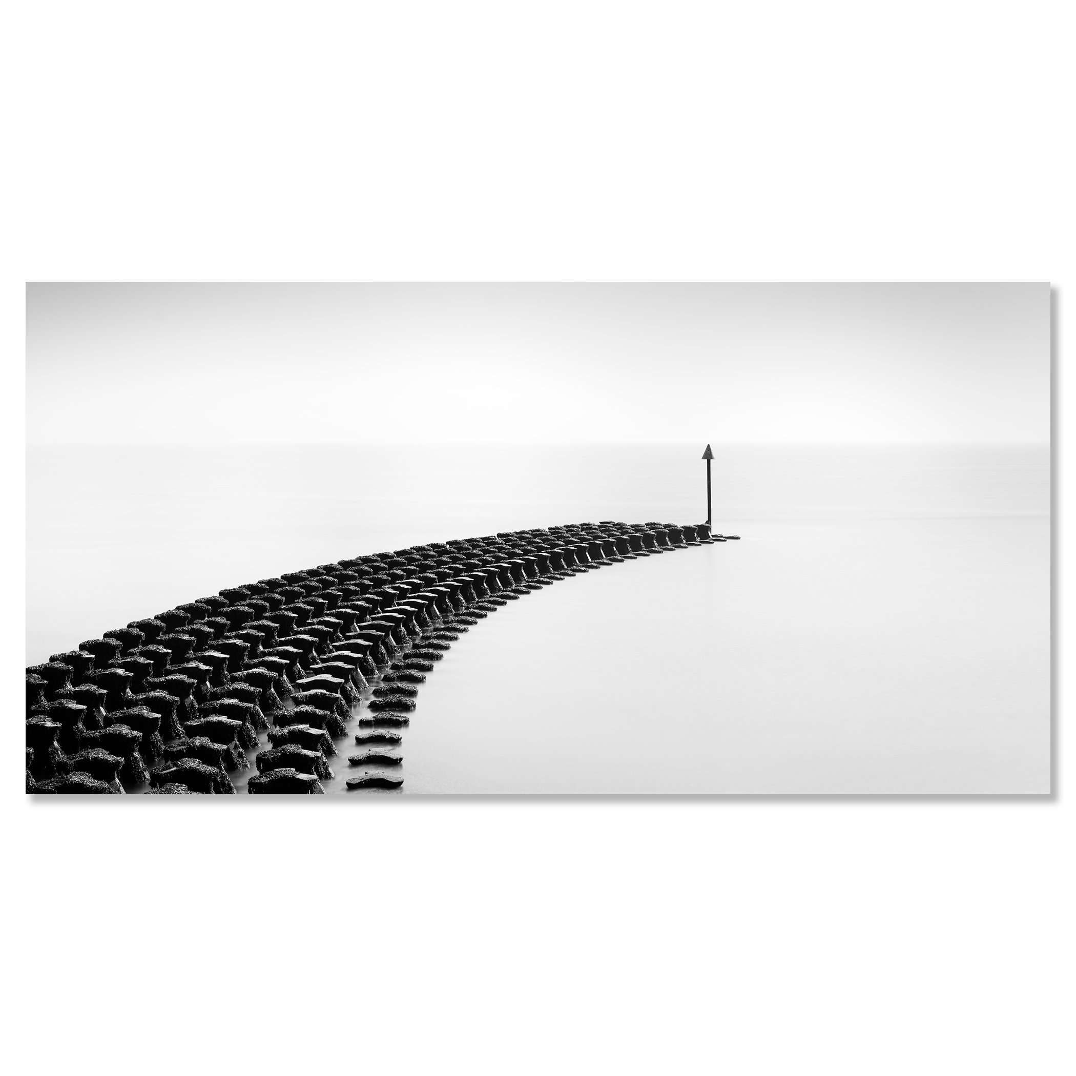 Cobbold’s Point Panorama Study 1 by Gerald Berghammer, frameless black-and-white panoramic photograph mounted on aluminium Dibond.