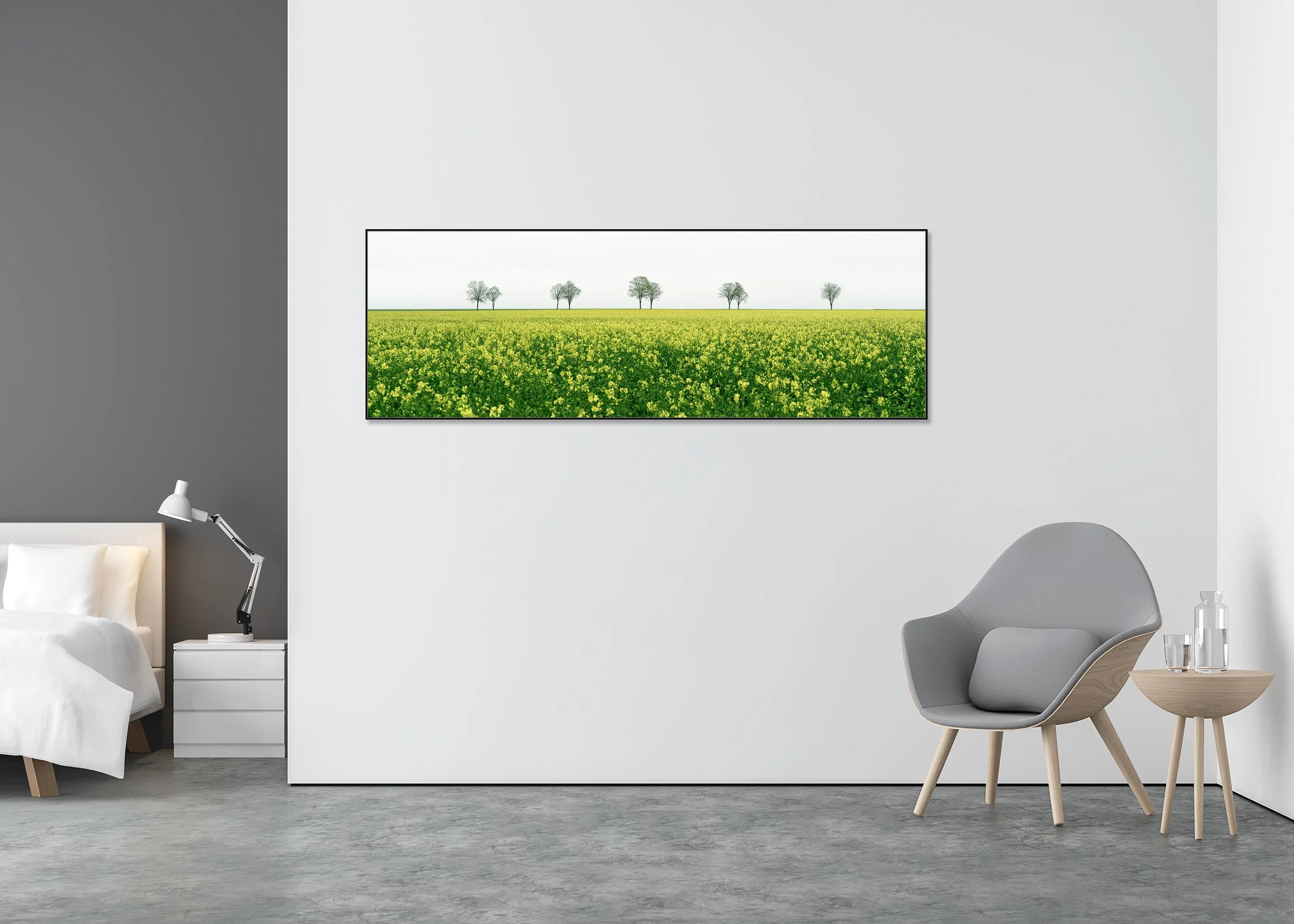 Gerald Berghammer - Row of Trees in yellow Field Panorama, landscape, France, ChromaLuxe print, aluminium art box