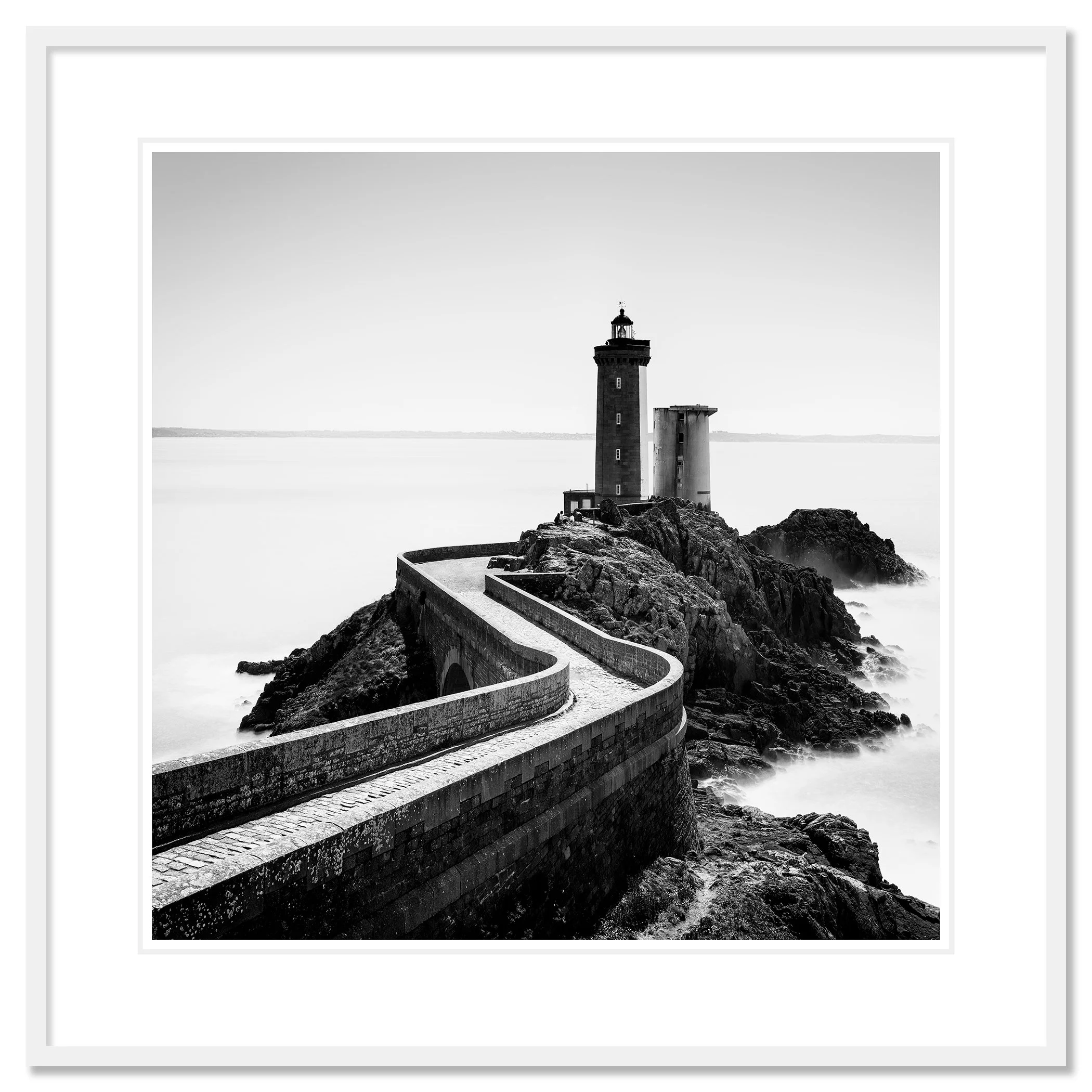 Petit Minou Lighthouse Study 1 – archival pigment print in a white aluminium frame with a white mount by Gerald Berghammer.