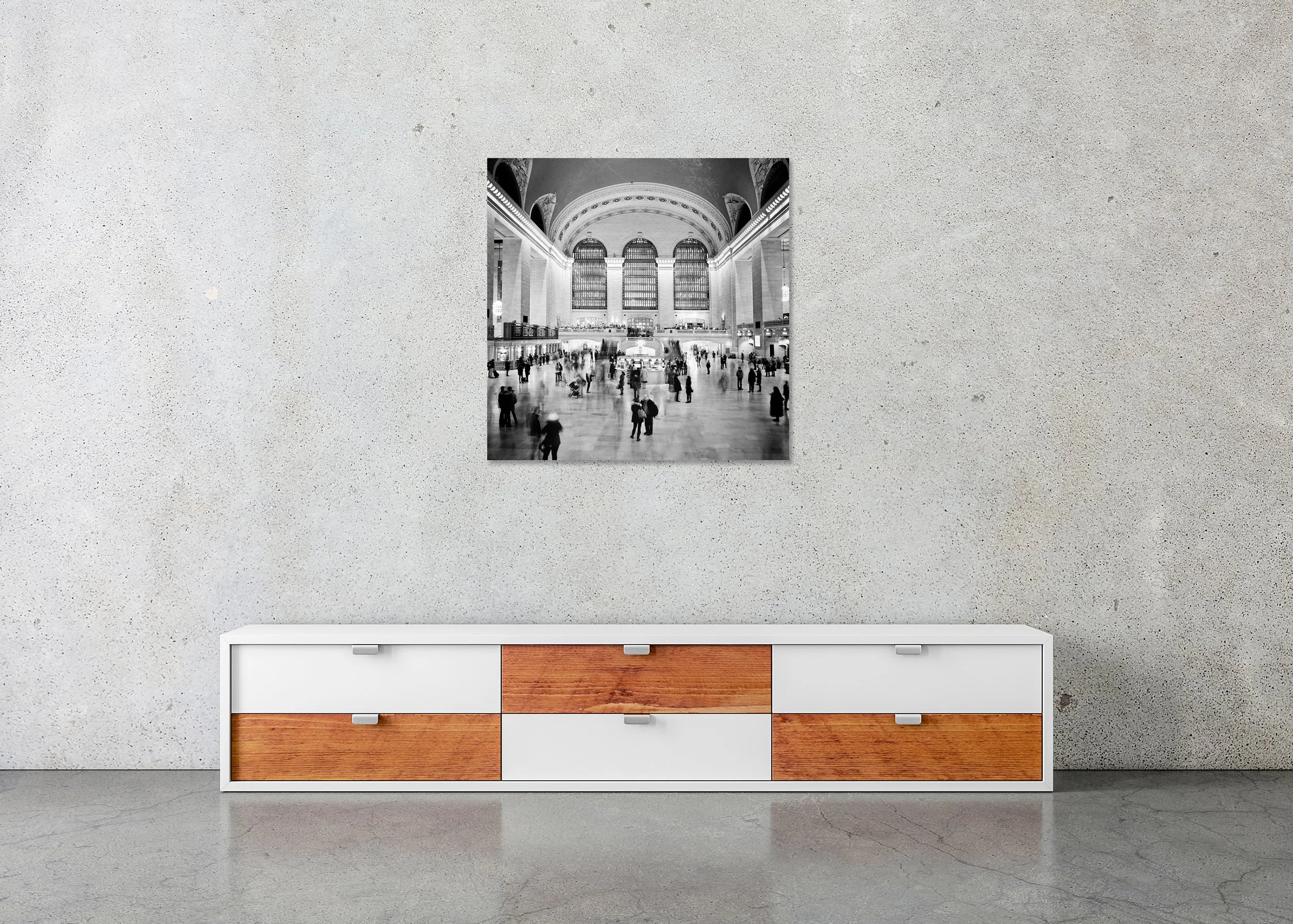 Grand Central Station Study 1 displayed in a contemporary interior as a frameless Dibond artwork by Gerald Berghammer.