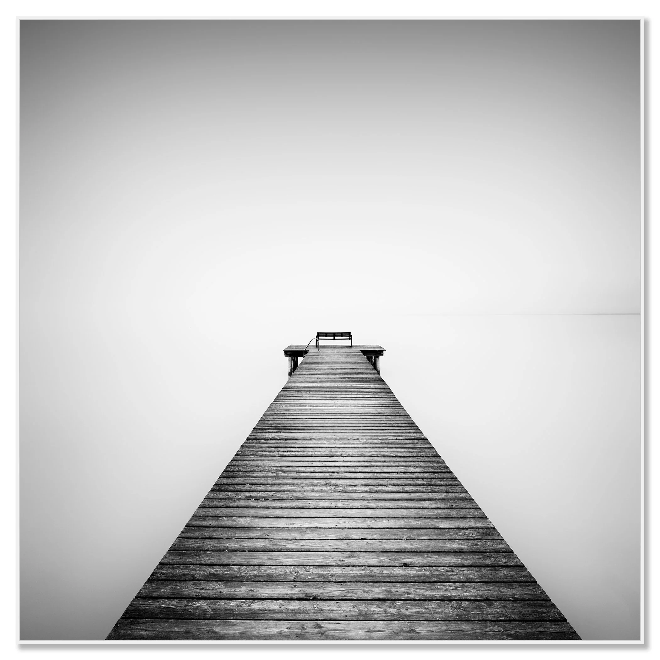 Misty Morning at the Lake, Study 1 – black-and-white photograph in a white aluminium ArtBox frame.