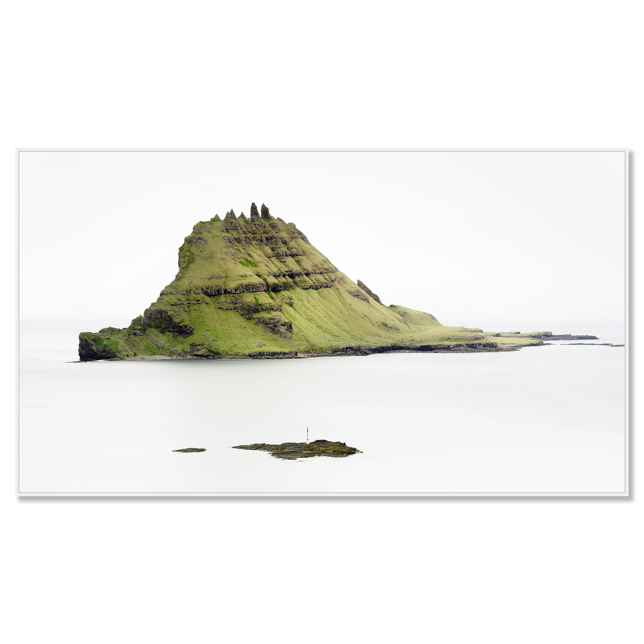 Green Rock Island – Faroe Islands, colour photograph in a white aluminium ArtBox frame