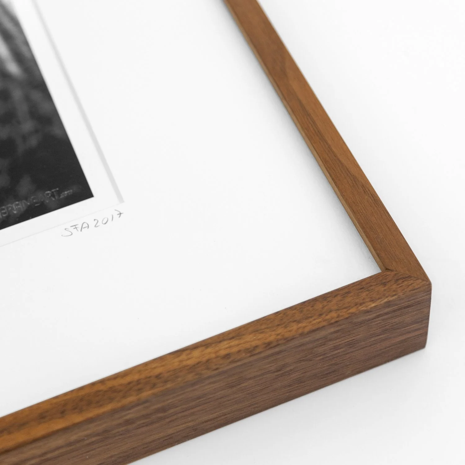 Populus Forest, Austria – close-up of the natural wood frame, archival mount and artist's handwritten marking by Gerald Berghammer.