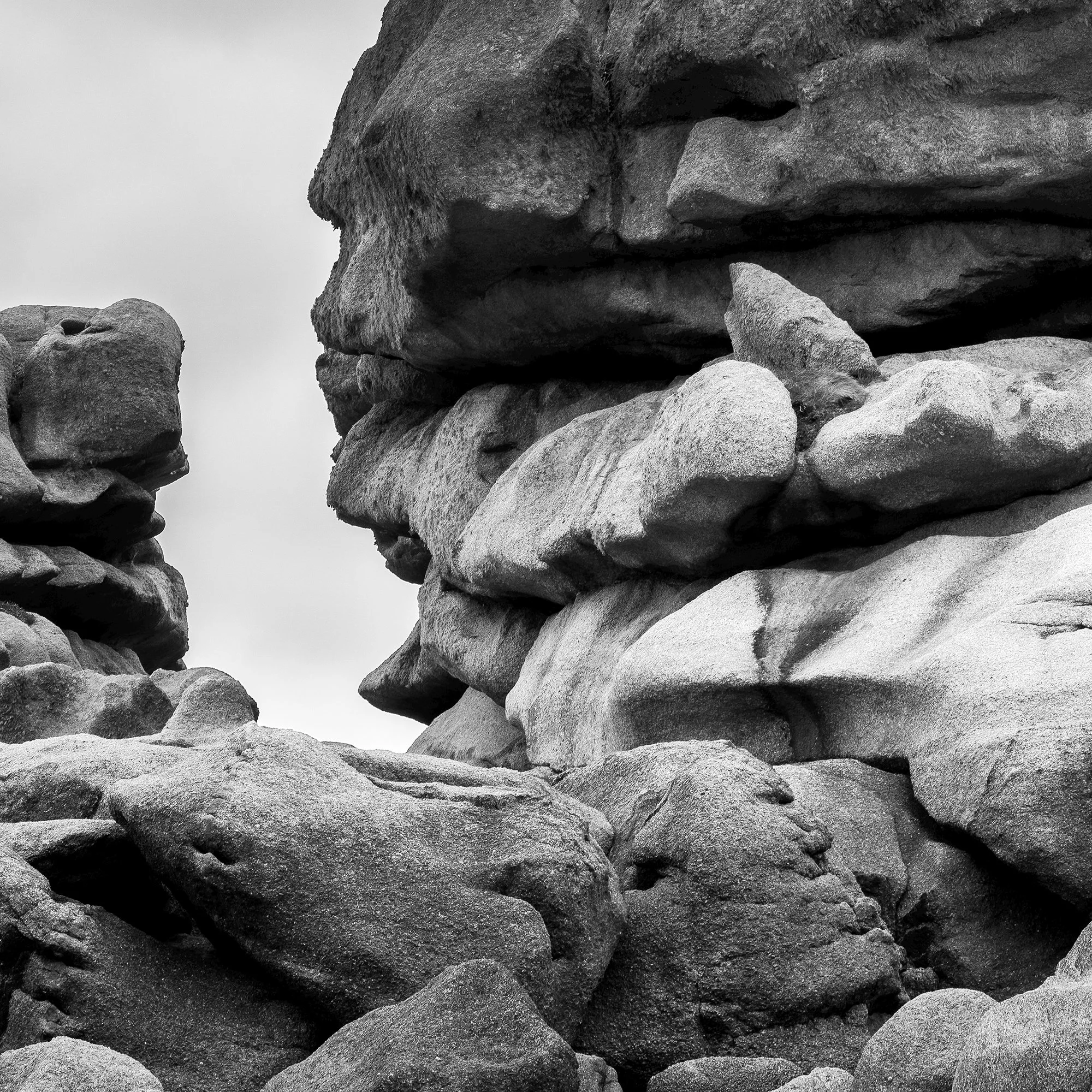 Zoomed-in detail of Pink Granite Coast Panorama Study 1 showing monumental rock forms on Brittany’s Pink Granite Coast in France.