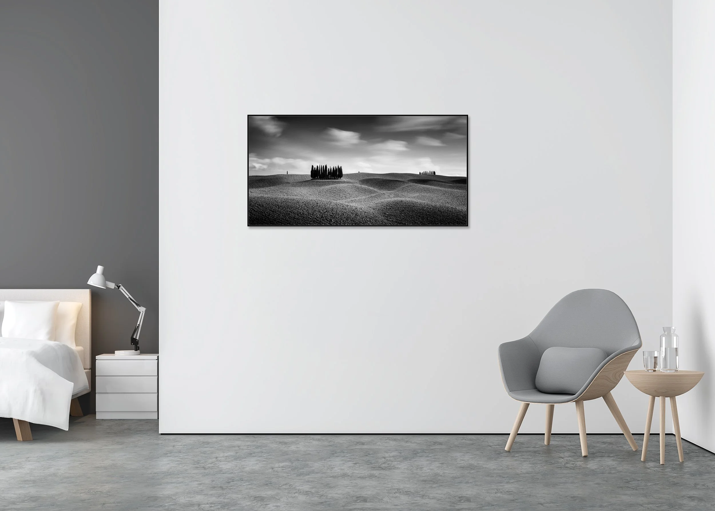 Gerald Berghammer - Cypress Hill Panorama, tree landscape, field, Tuscany, Italy, ChromaLuxe print, aluminium art box