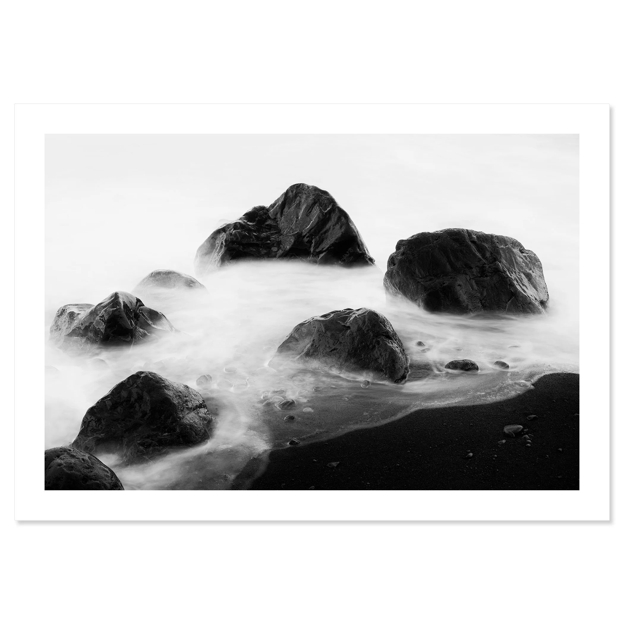 Black Rocks and a Few Stones – Spain, fine art pigment print on baryta paper with a white border.