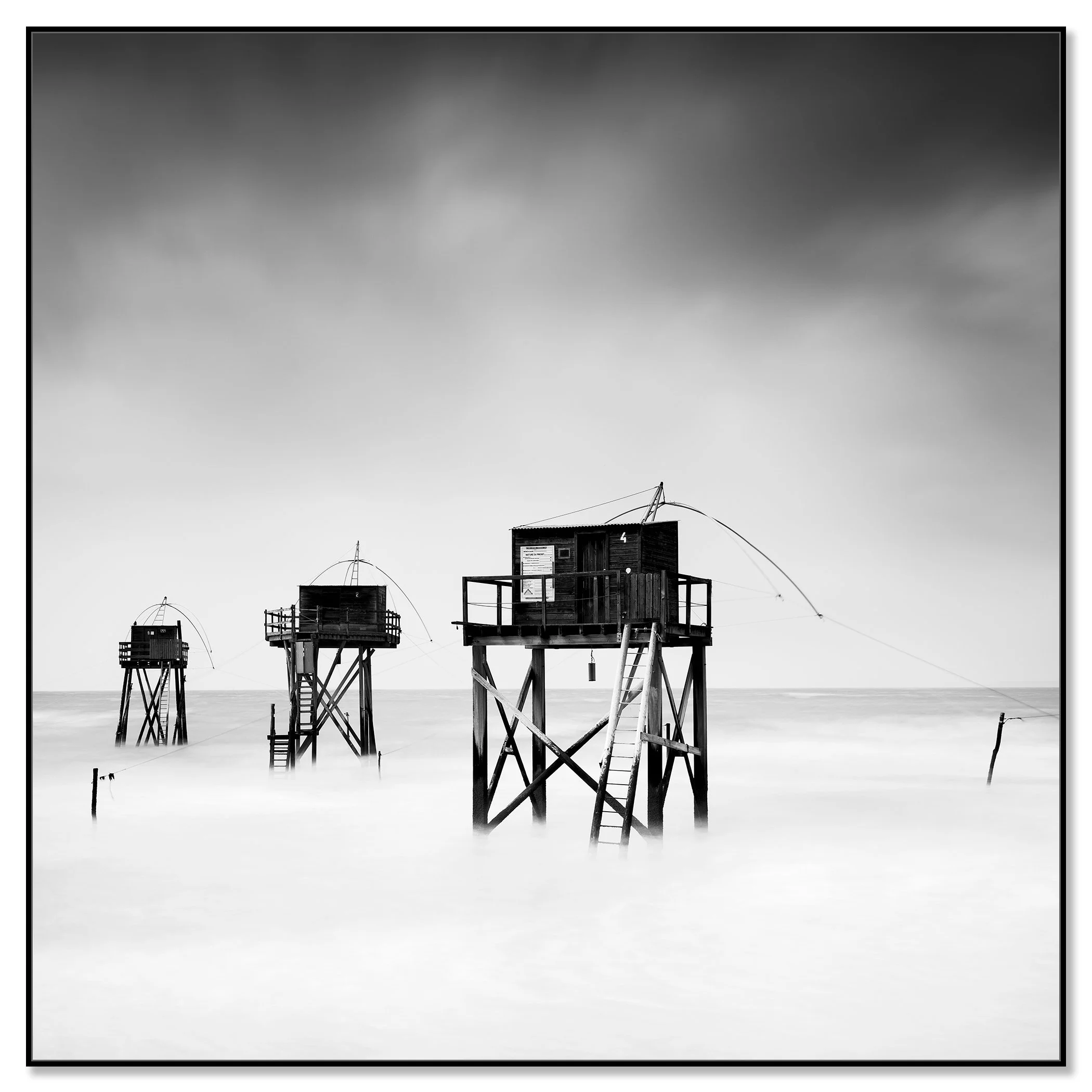 Fishing Hut on Stilts, Study 7 – black-and-white print in a black aluminium ArtBox.