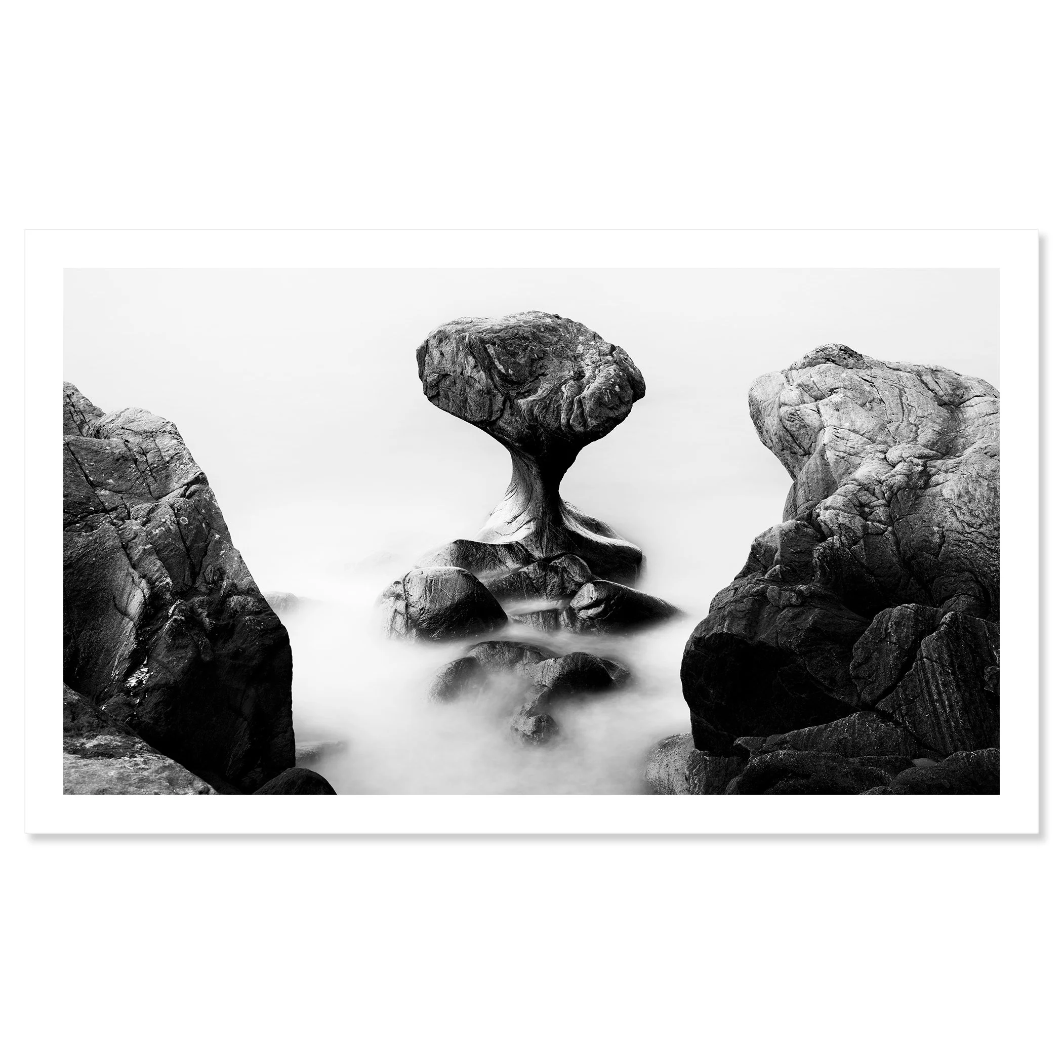 Attracted by the Sea Study 1 by Gerald Berghammer, unframed black-and-white archival pigment print with a white border.
