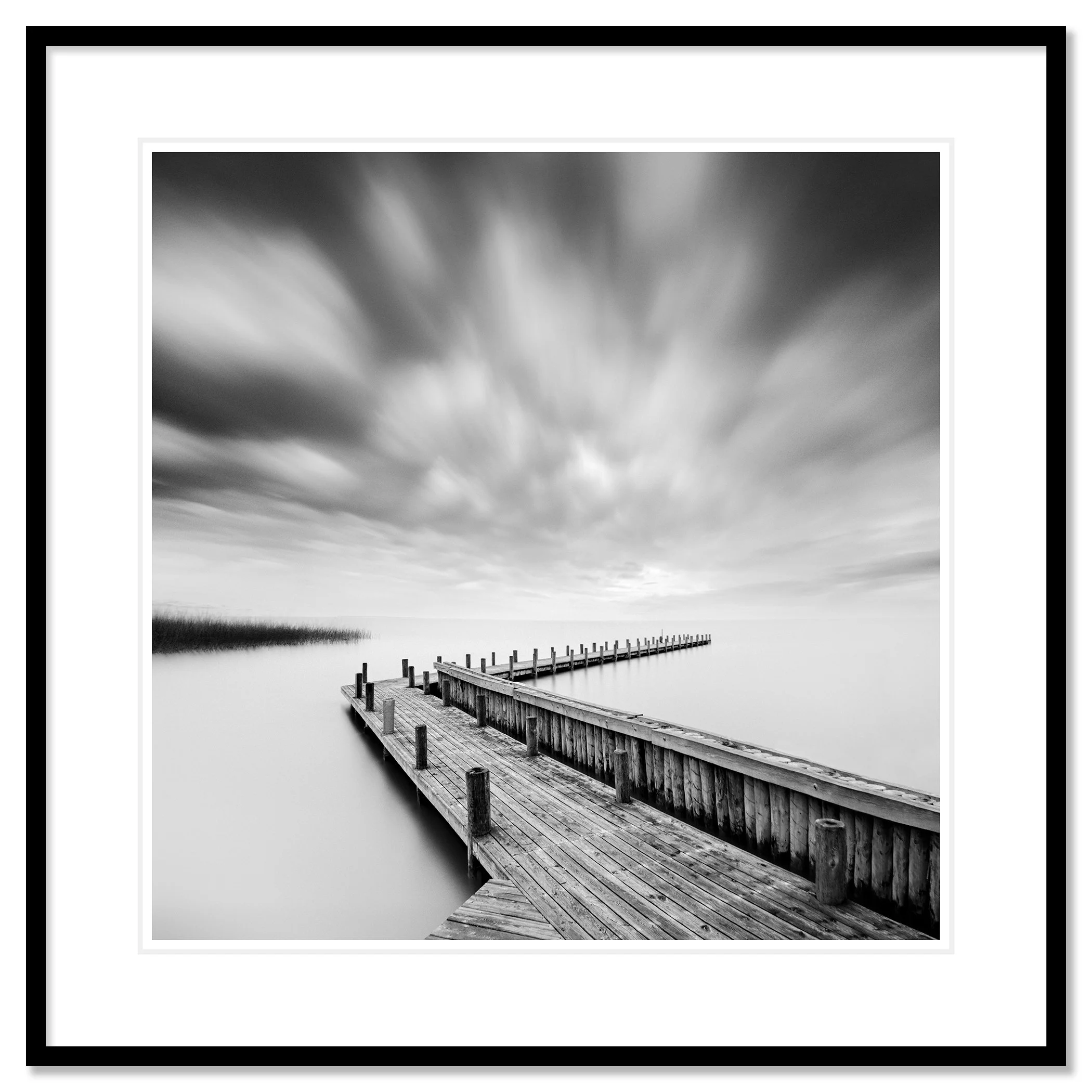 Wood Pier Study 1 by Gerald Berghammer, archival pigment print in a black aluminium frame with white mount.