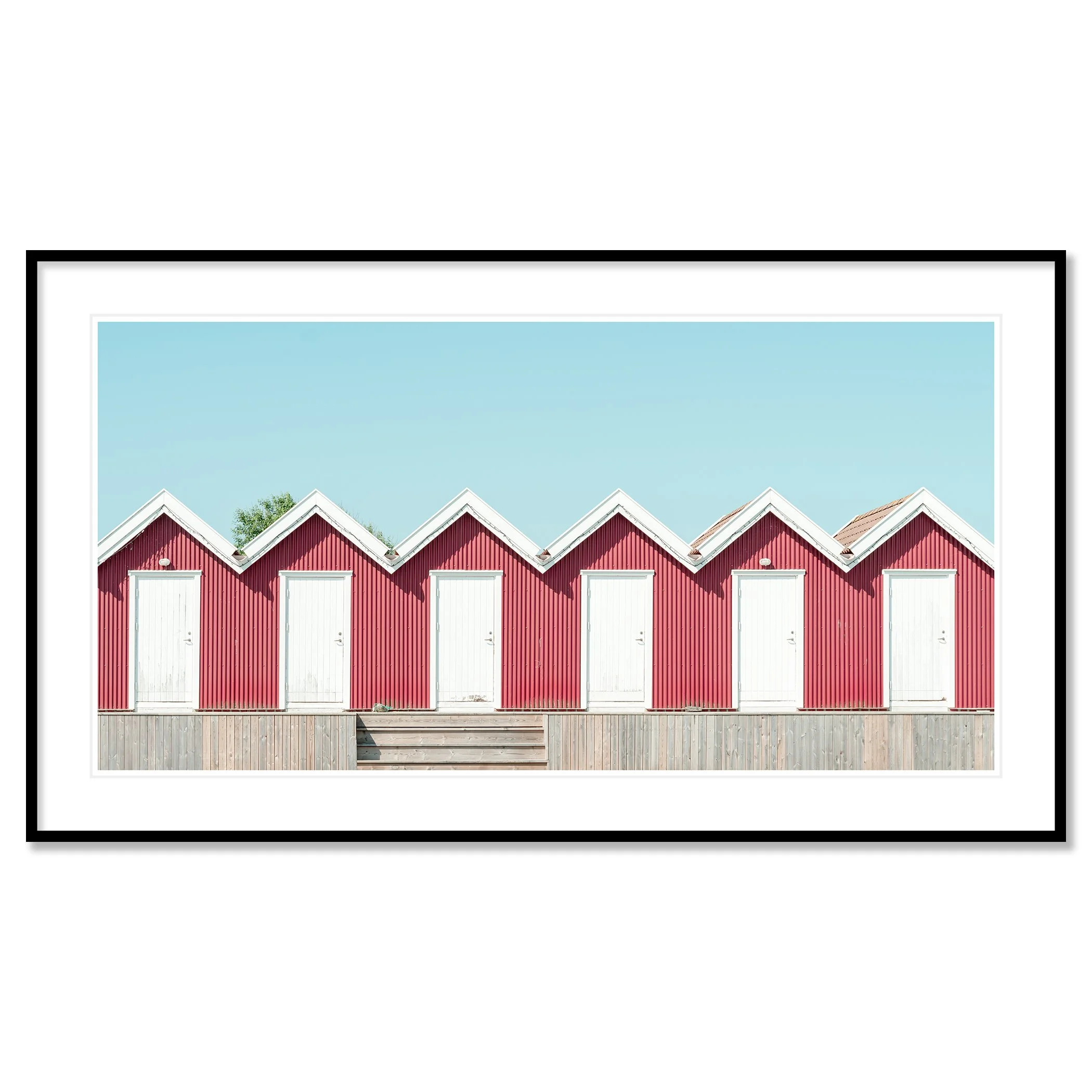 Red Beach Huts Study 1 displayed in a black aluminium ArtBox frame by Gerald Berghammer.