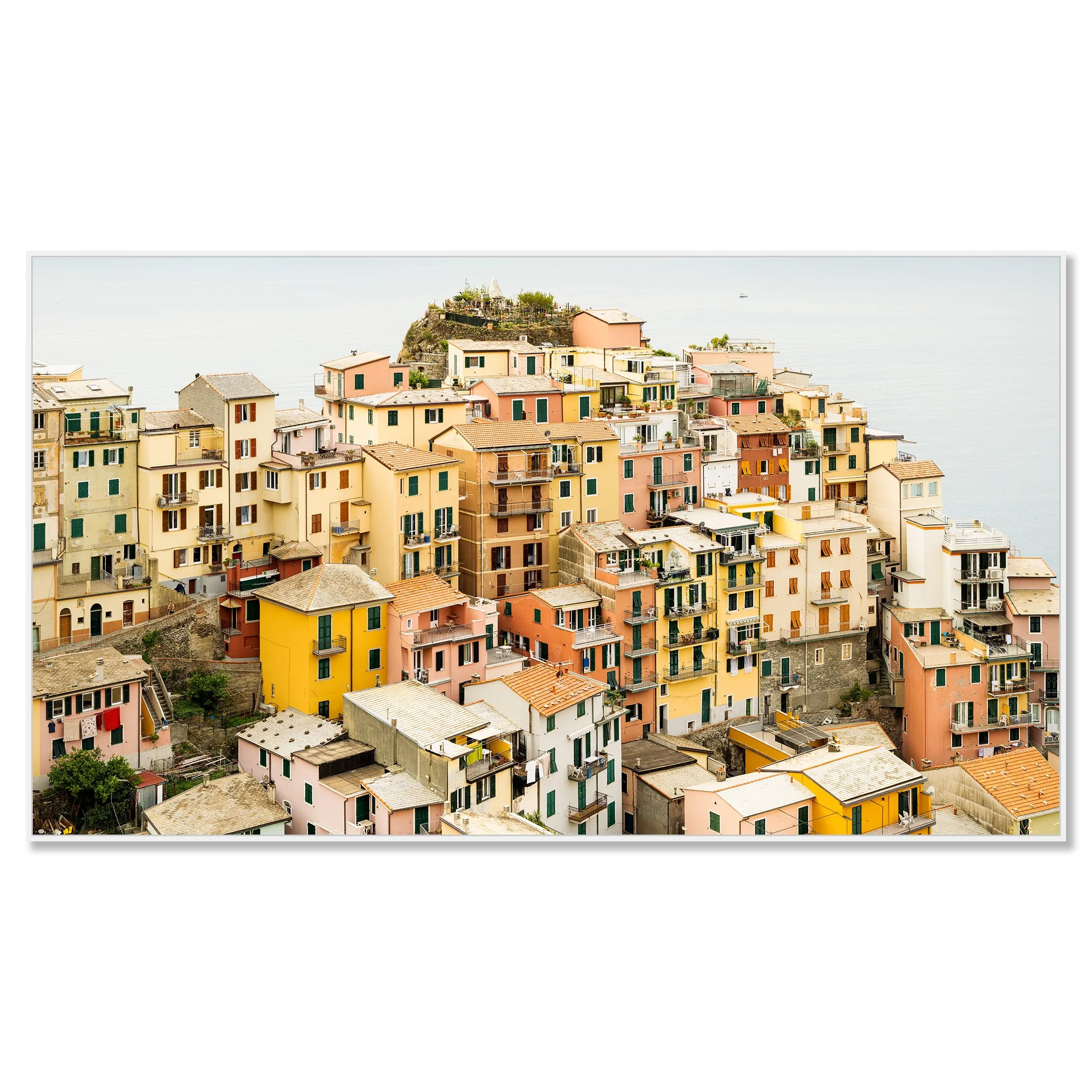 Colorful hillside houses in Cinque Terre, Italy overlooking the sea – framed ArtBox white