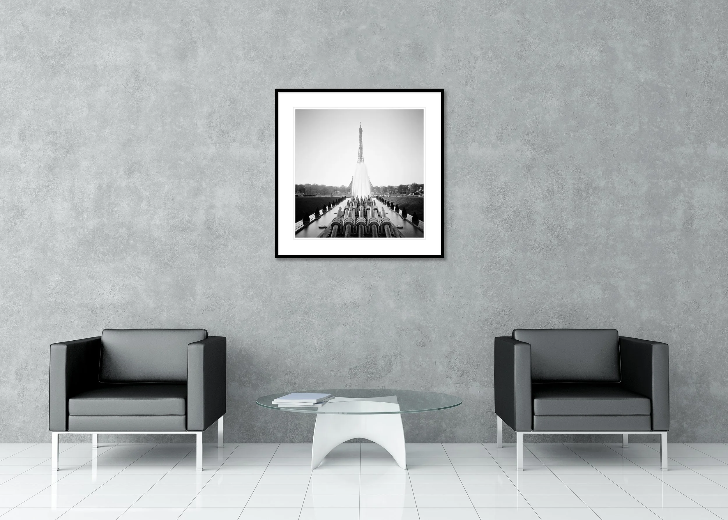 Eiffel Tower Study 5 – Paris, France, black-and-white archival pigment print in a classic frame with mount and anti-reflective glass.