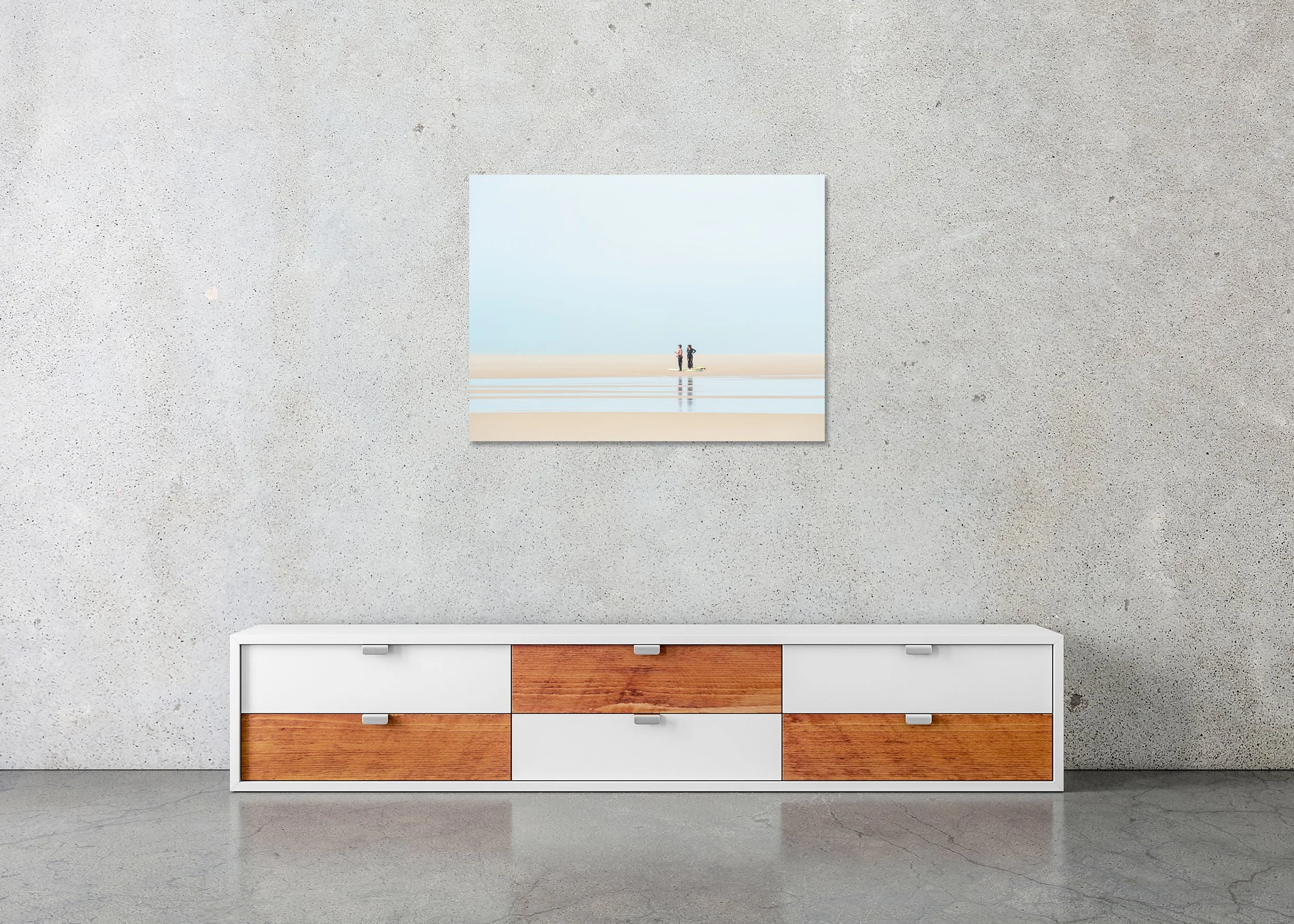 Wave Watcher, Study 1 – France, frameless colour photograph mounted on aluminium Dibond displayed on a wall.
