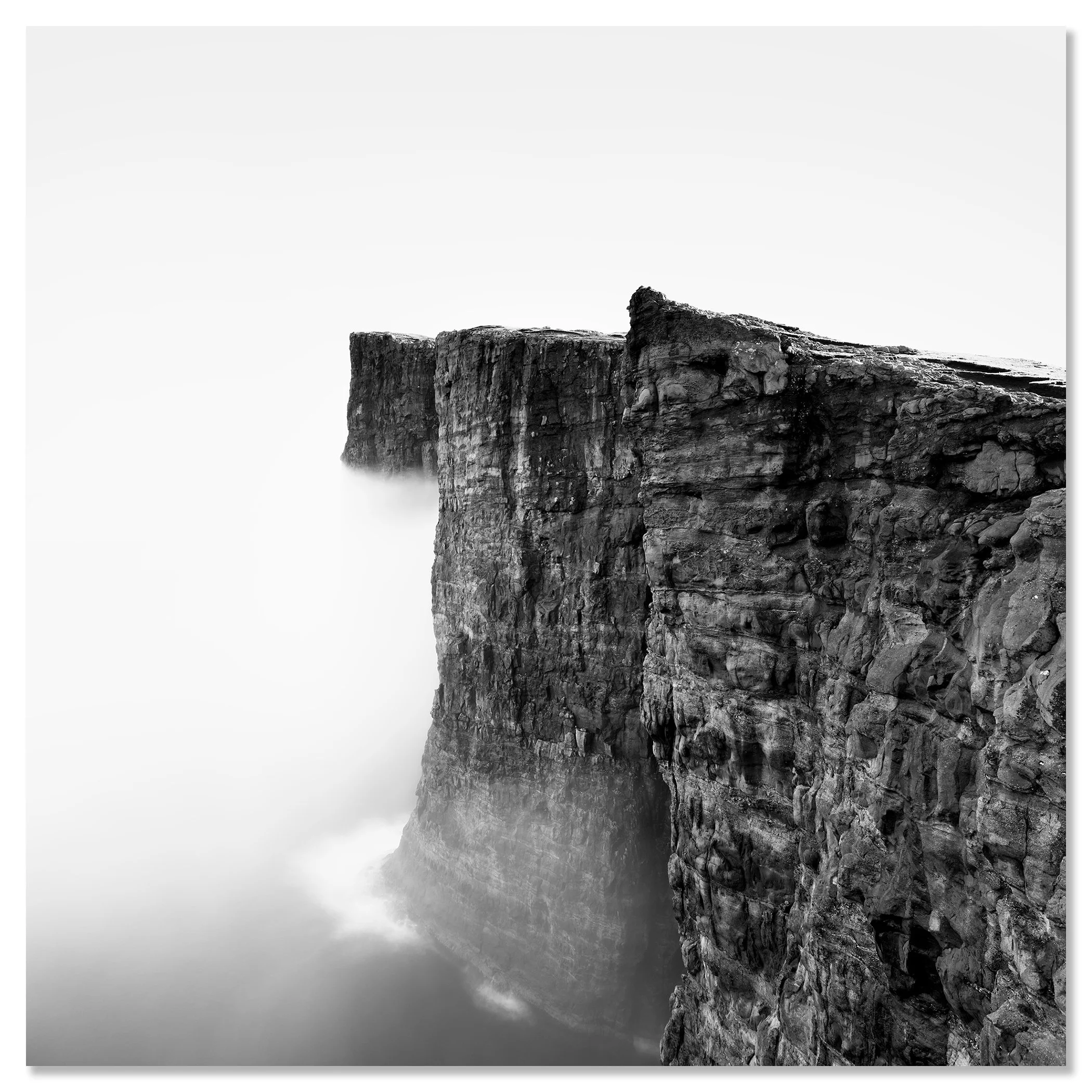 Foggy Slave Cliff Study 3 by Gerald Berghammer, frameless black-and-white fine art photograph mounted on aluminium Dibond.
