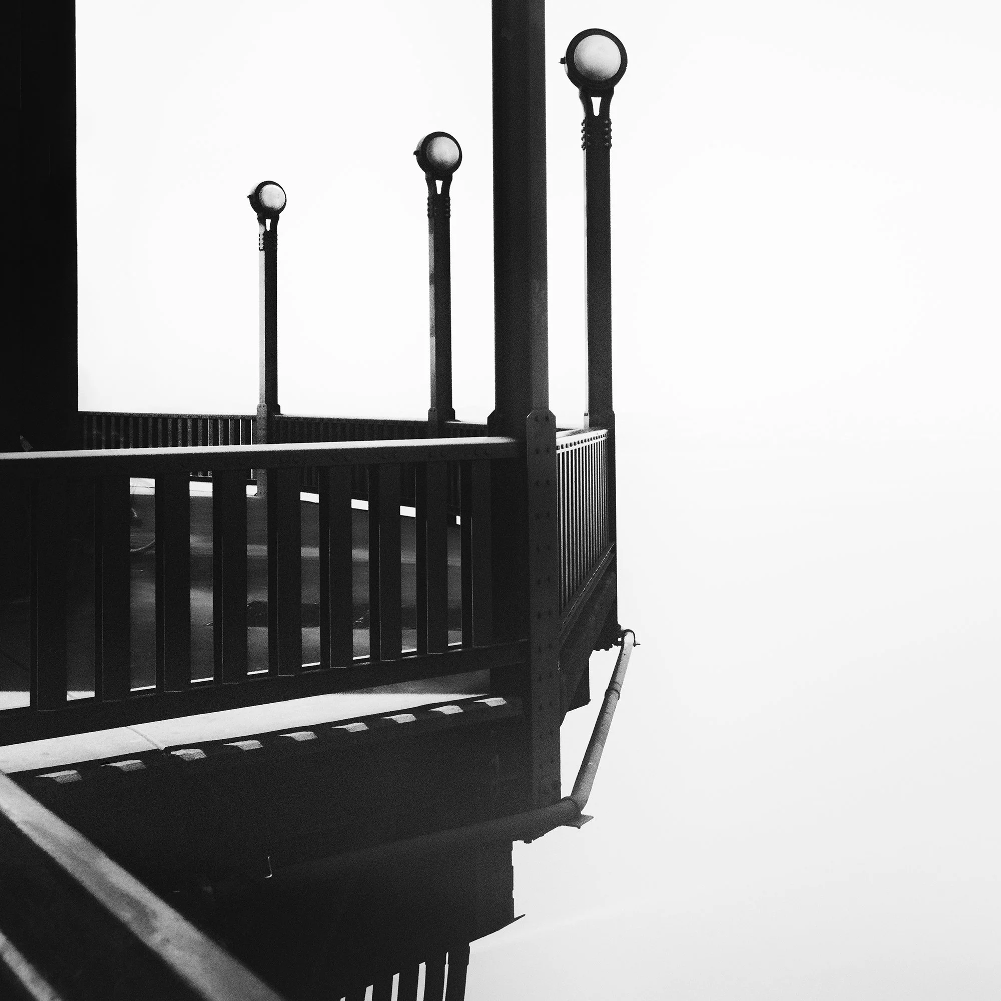 Golden Gate, Study 6 – detail of the viewing platform, lamps and railings of the Golden Gate Bridge by Gerald Berghammer.