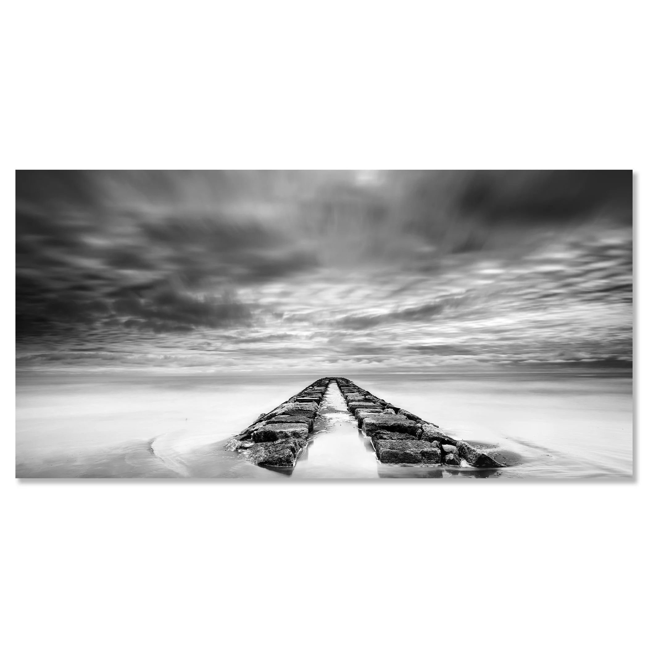 Rock Pier, Panorama Study 1 by Gerald Berghammer, frameless black-and-white fine art photograph mounted on aluminium Dibond.