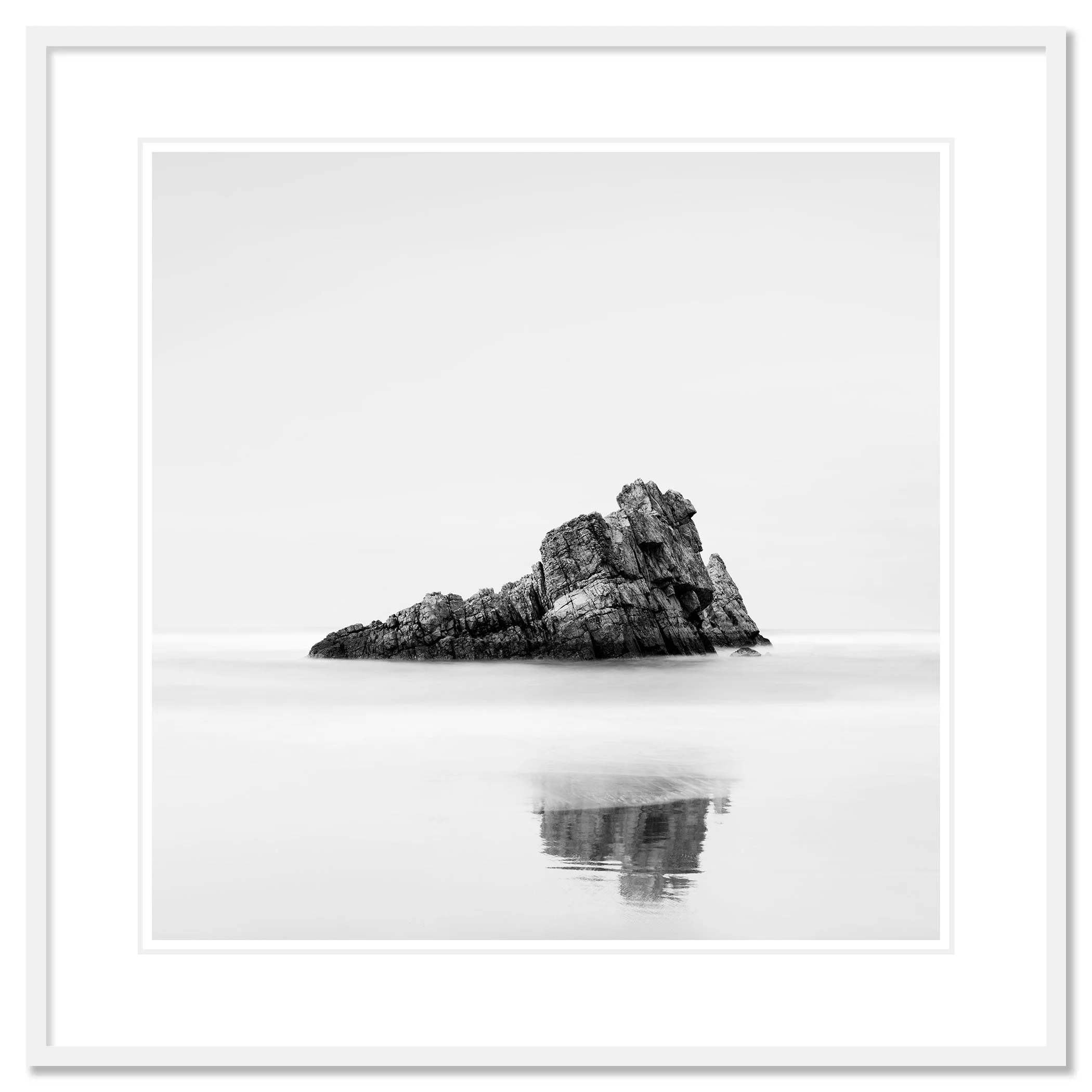 Rock on the Beach, Study 1 – archival pigment print in a white aluminium frame with a white mount by Gerald Berghammer.